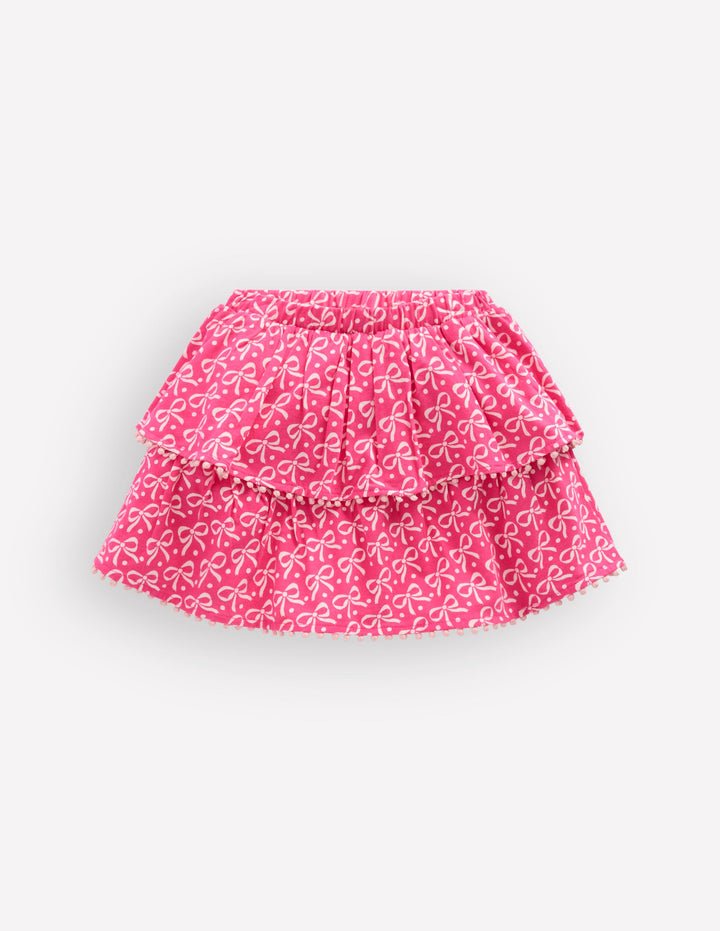 Jersey-Skort mit Rüschen-Rosa Schleife