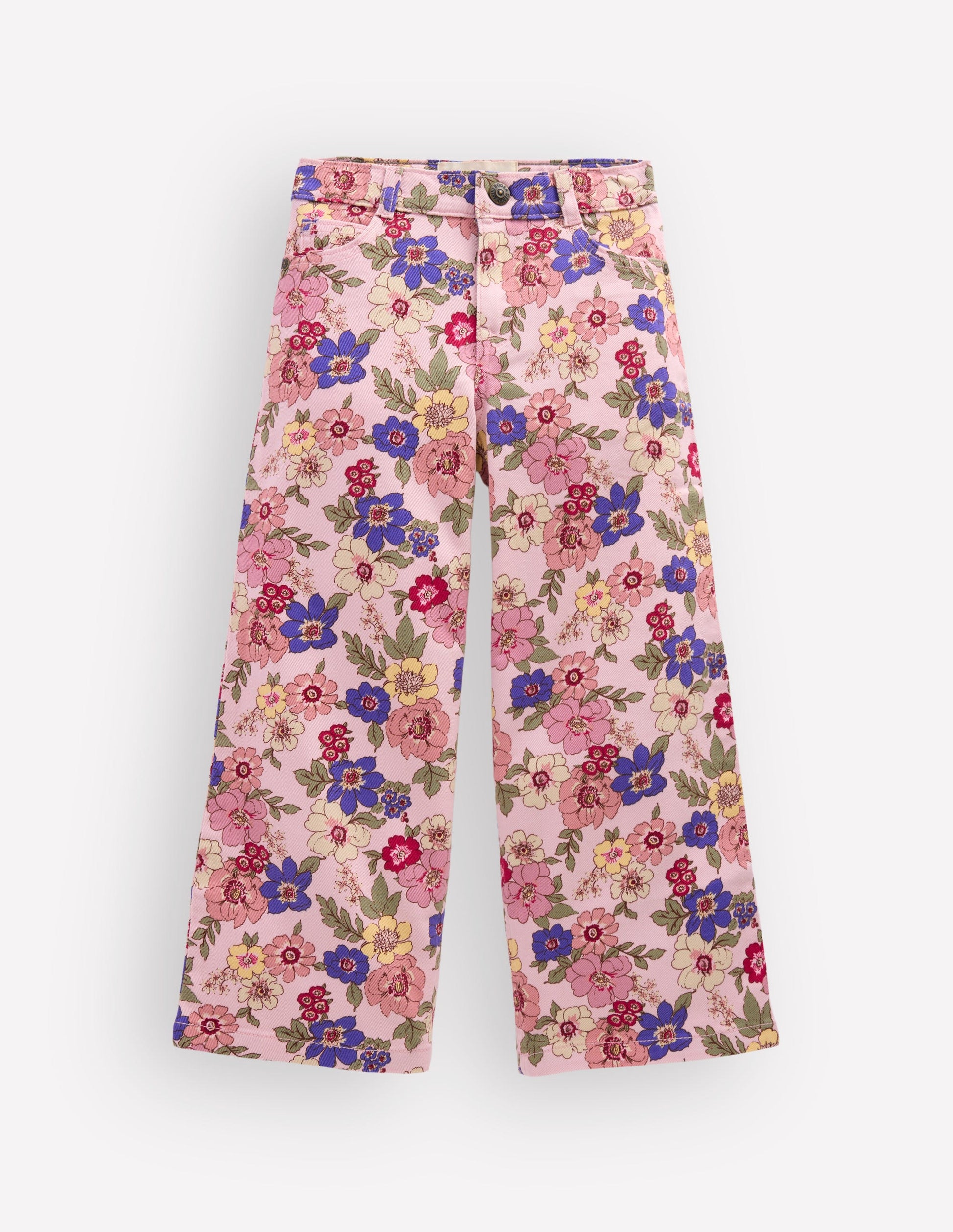 Jeans mit weitem Bein-Rosa Blumenmuster-1