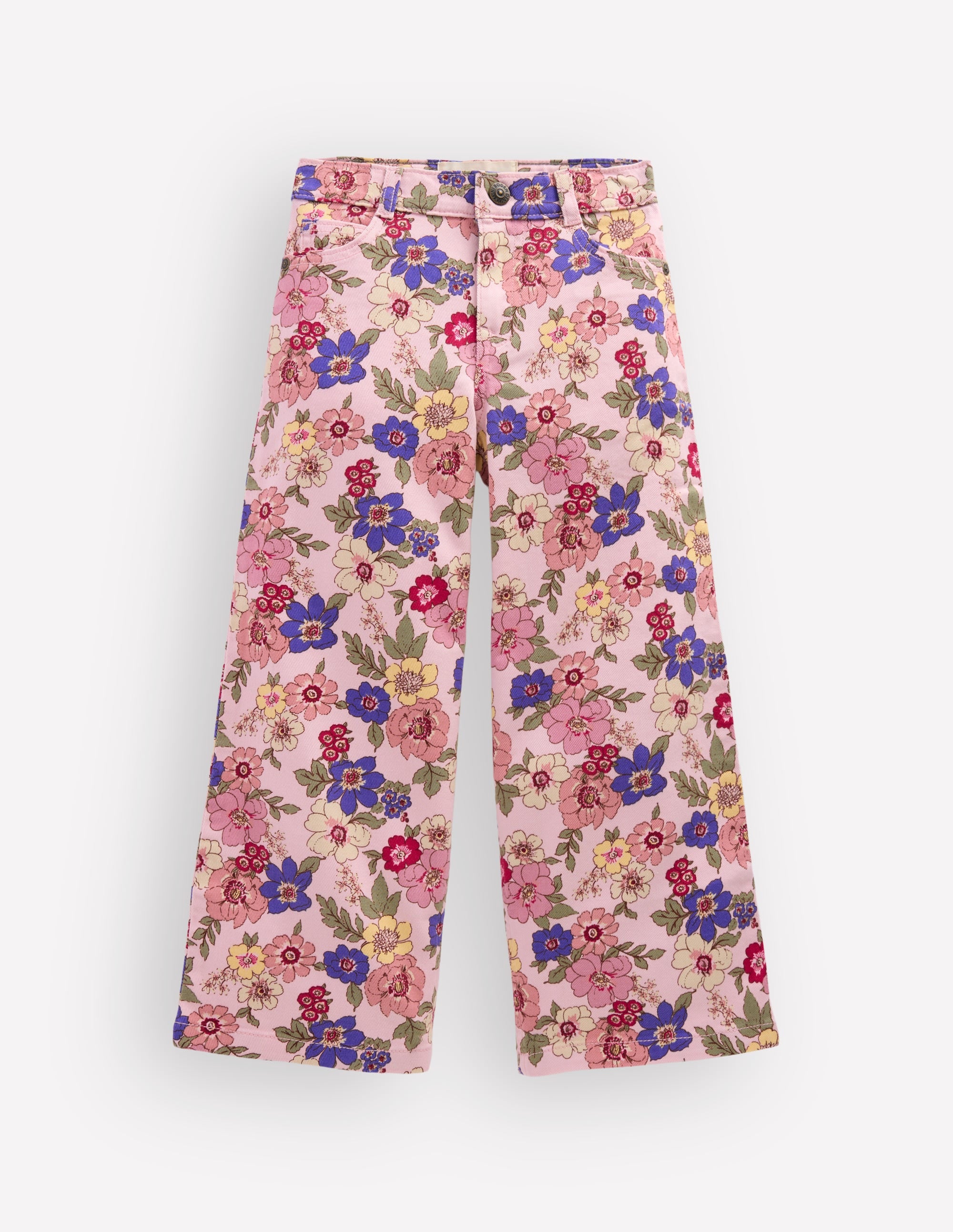 Wide Leg Jeans-Blooming Pink Floral Bloom - Image 1