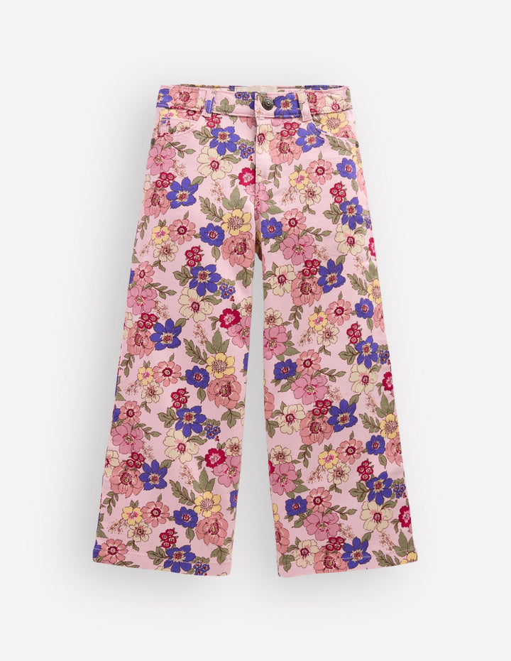 Jeans mit weitem Bein-Rosa Blumenmuster