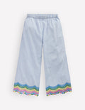 Hose mit Muschelsaum-Blau Drillich Regenbogen