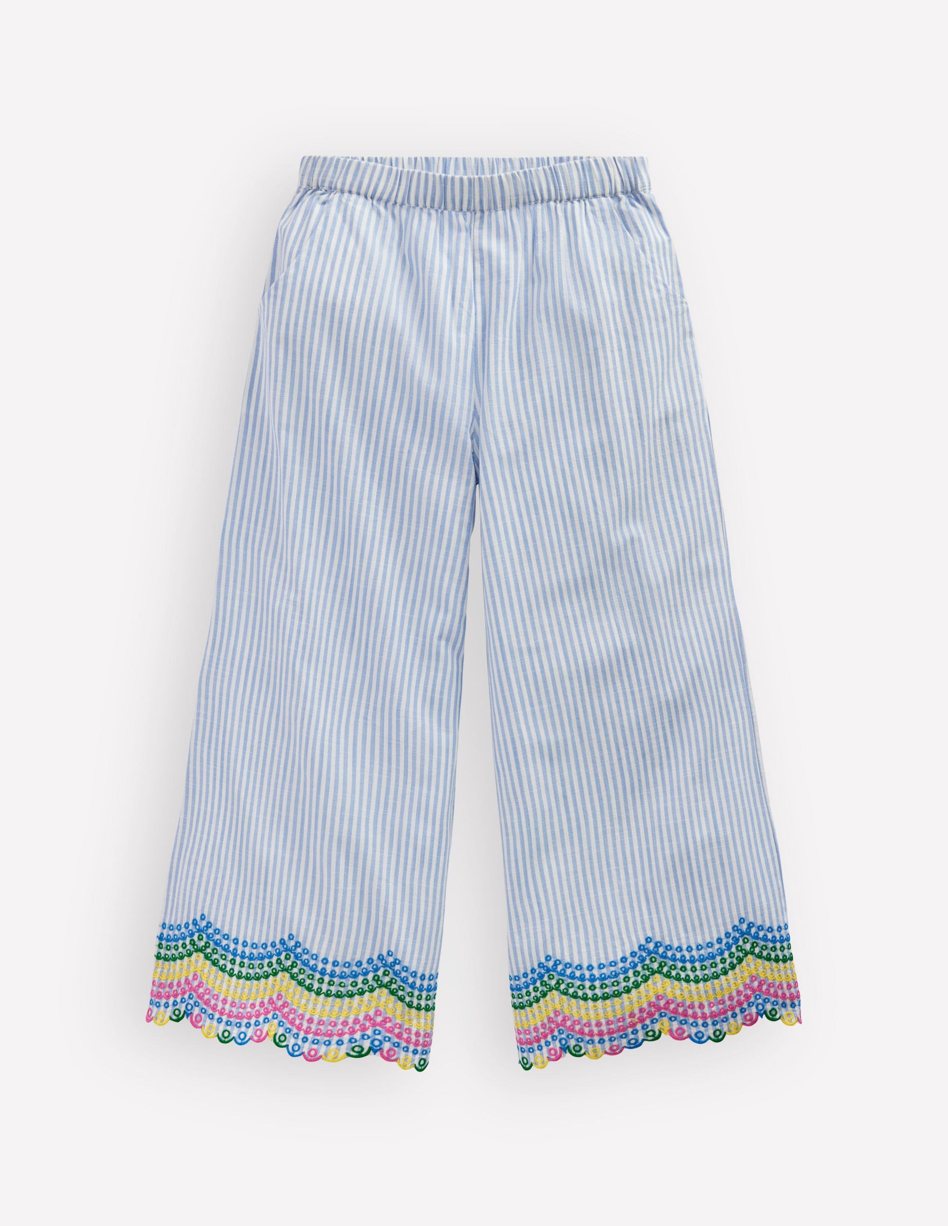 Hose mit Muschelsaum-Blau Drillich Regenbogen-2