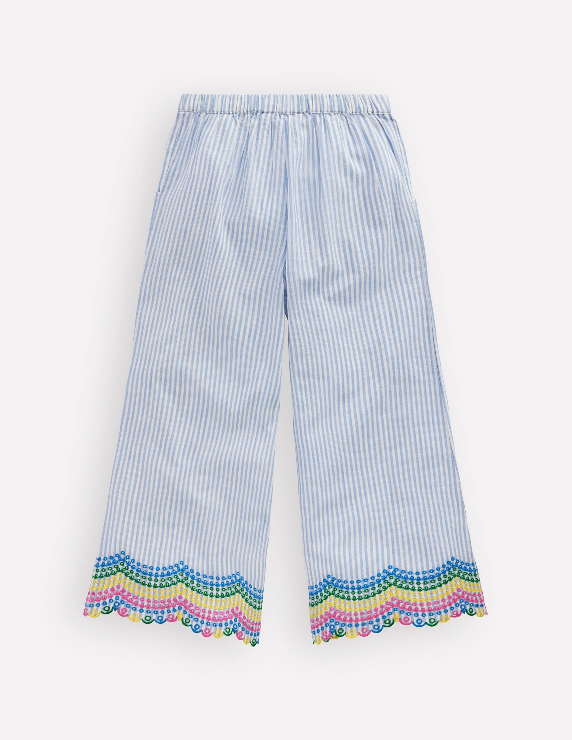 Hose mit Muschelsaum-Blau Drillich Regenbogen-3