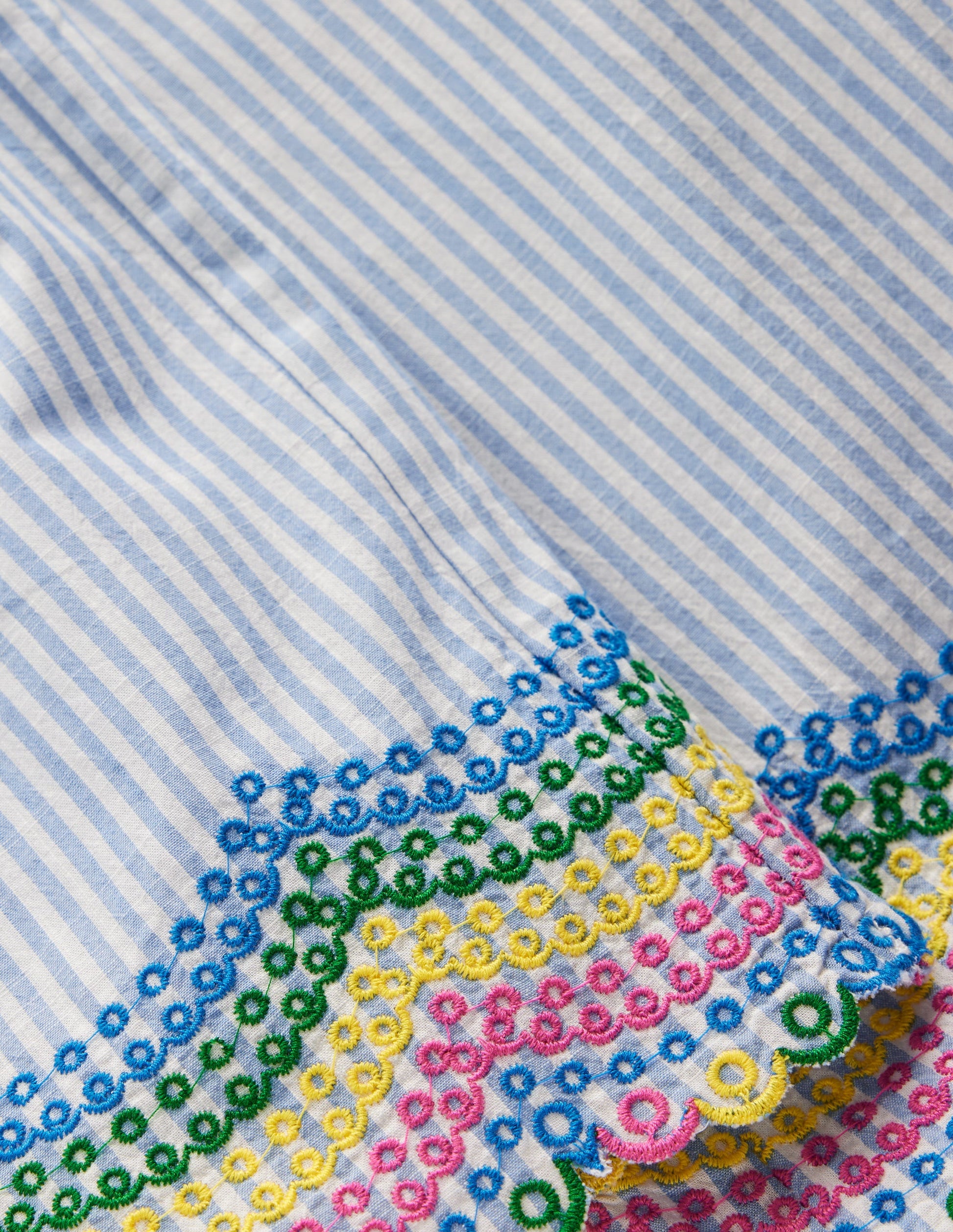 Hose mit Muschelsaum-Blau Drillich Regenbogen-4