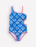 Cut Out Swimsuit-Kingfisher Blue Woodblock