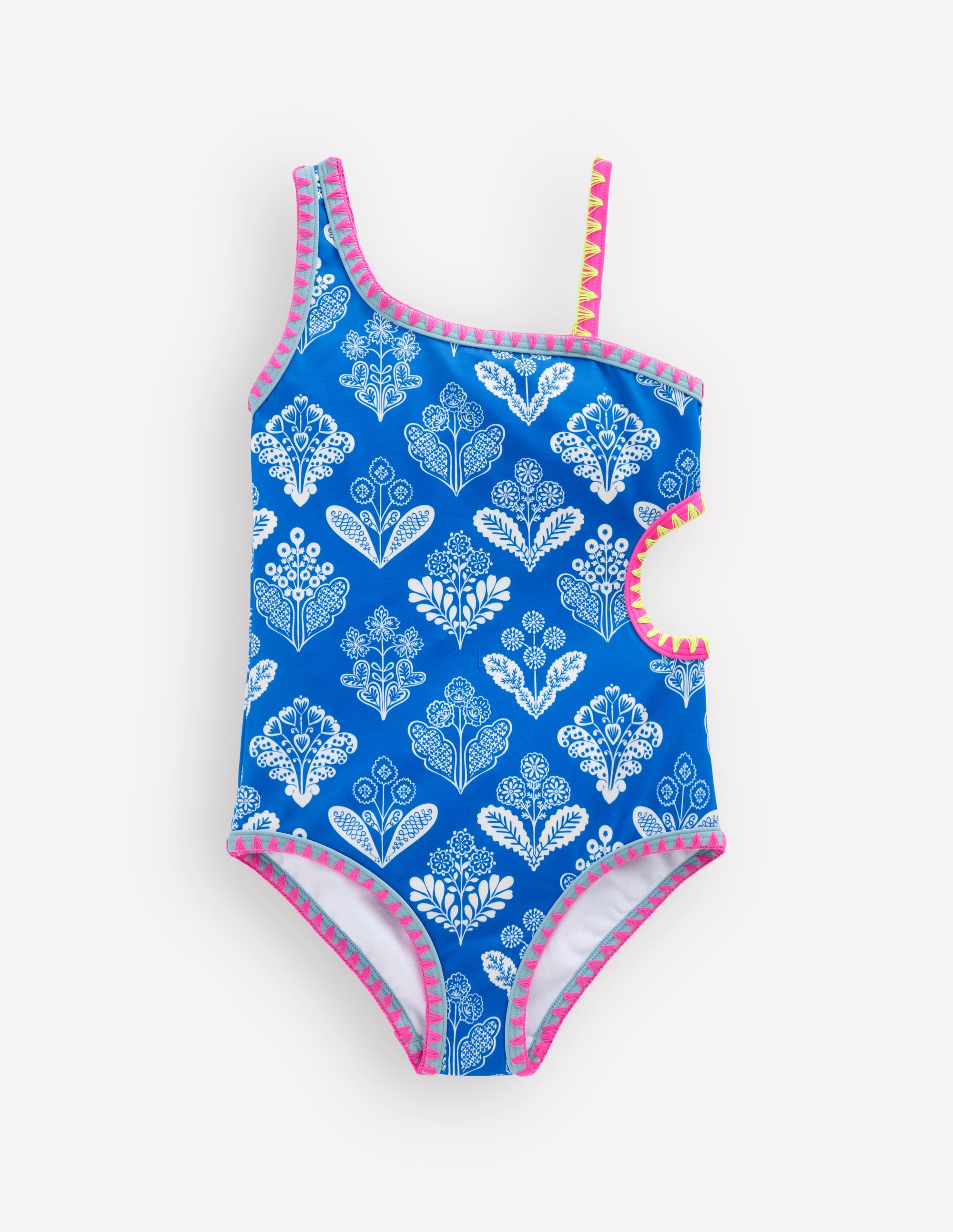 Maillot de bain à découpes-Motif xylographique bleu martin-pêcheur - Image 1