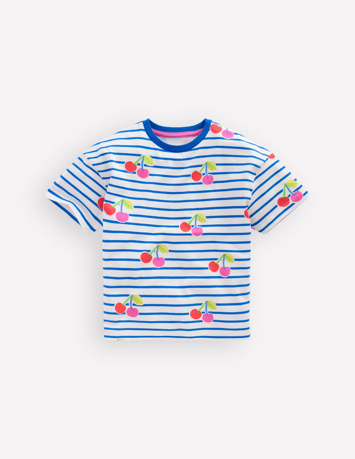 Lockeres Breton-T-Shirt-Eisvogelblau Kirschen