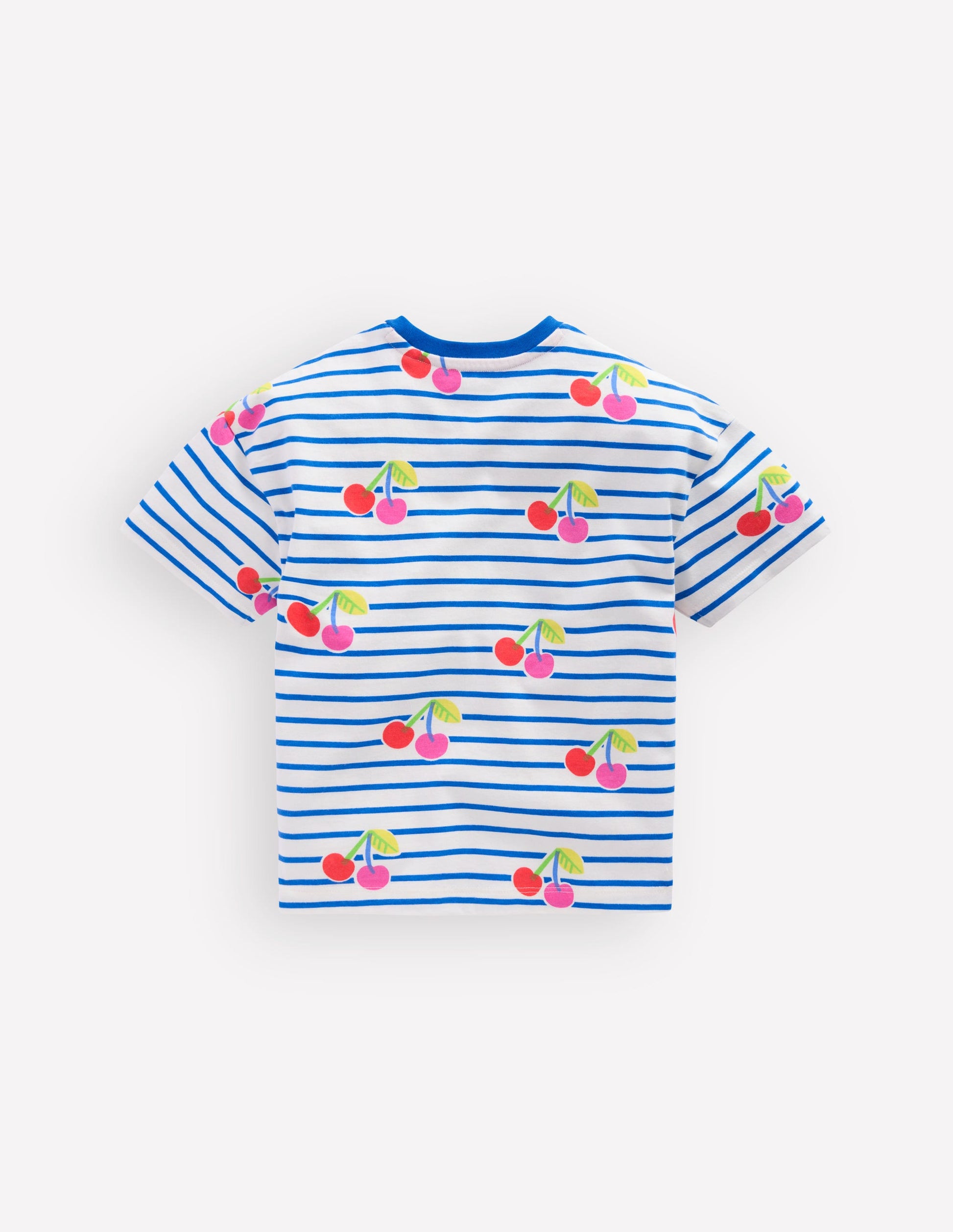 Lässiges Breton-T-Shirt-Eisvogelblau Kirschen-2