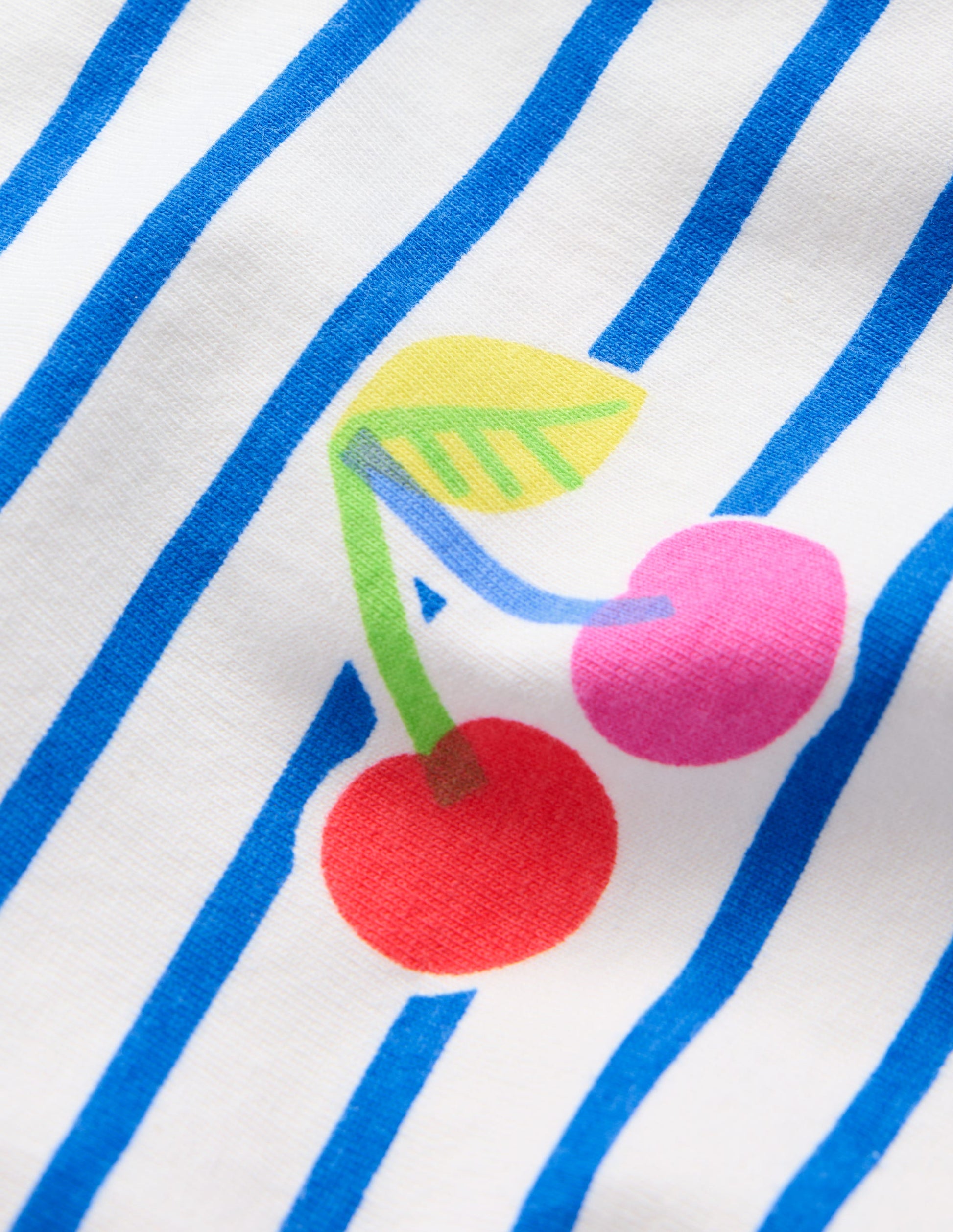 Lässiges Breton-T-Shirt-Eisvogelblau Kirschen-3