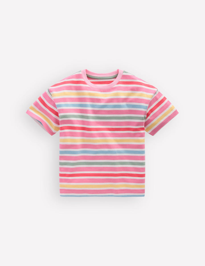 Lässiges Breton-T-Shirt-Ackerbohnengrün/Pink, Gestreift