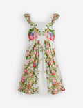 Annalisa Sommerkleid zum Herumwirbeln-Sanftes Naturweiß Blumenmuster