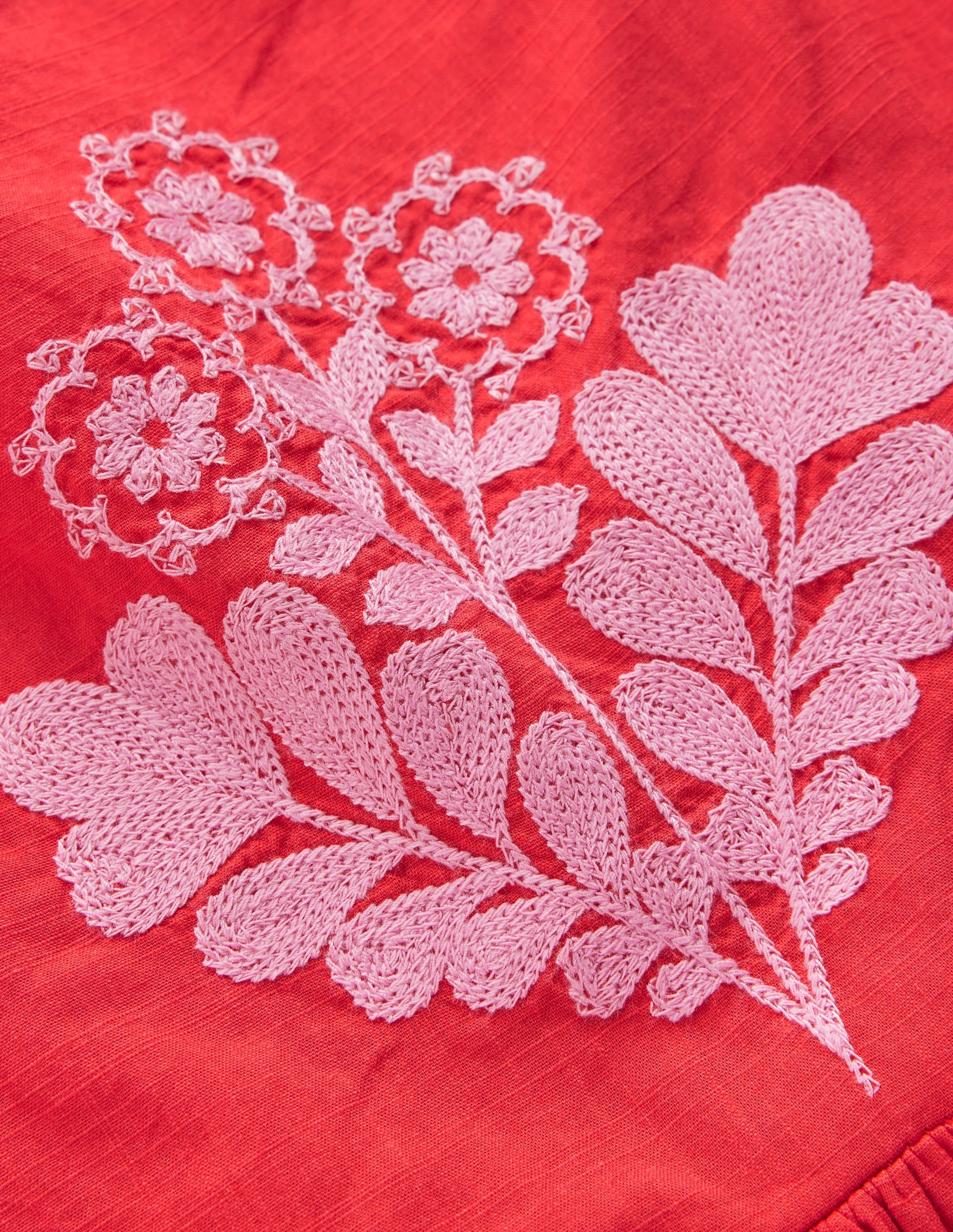 Annalisa Sommerkleid zum Herumwirbeln-Intensives Rot Stickerei - Image 3