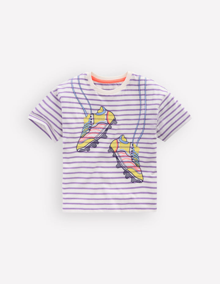 Lockeres T-Shirt mit Applikation-Asternlila/Naturweiß Schuhe