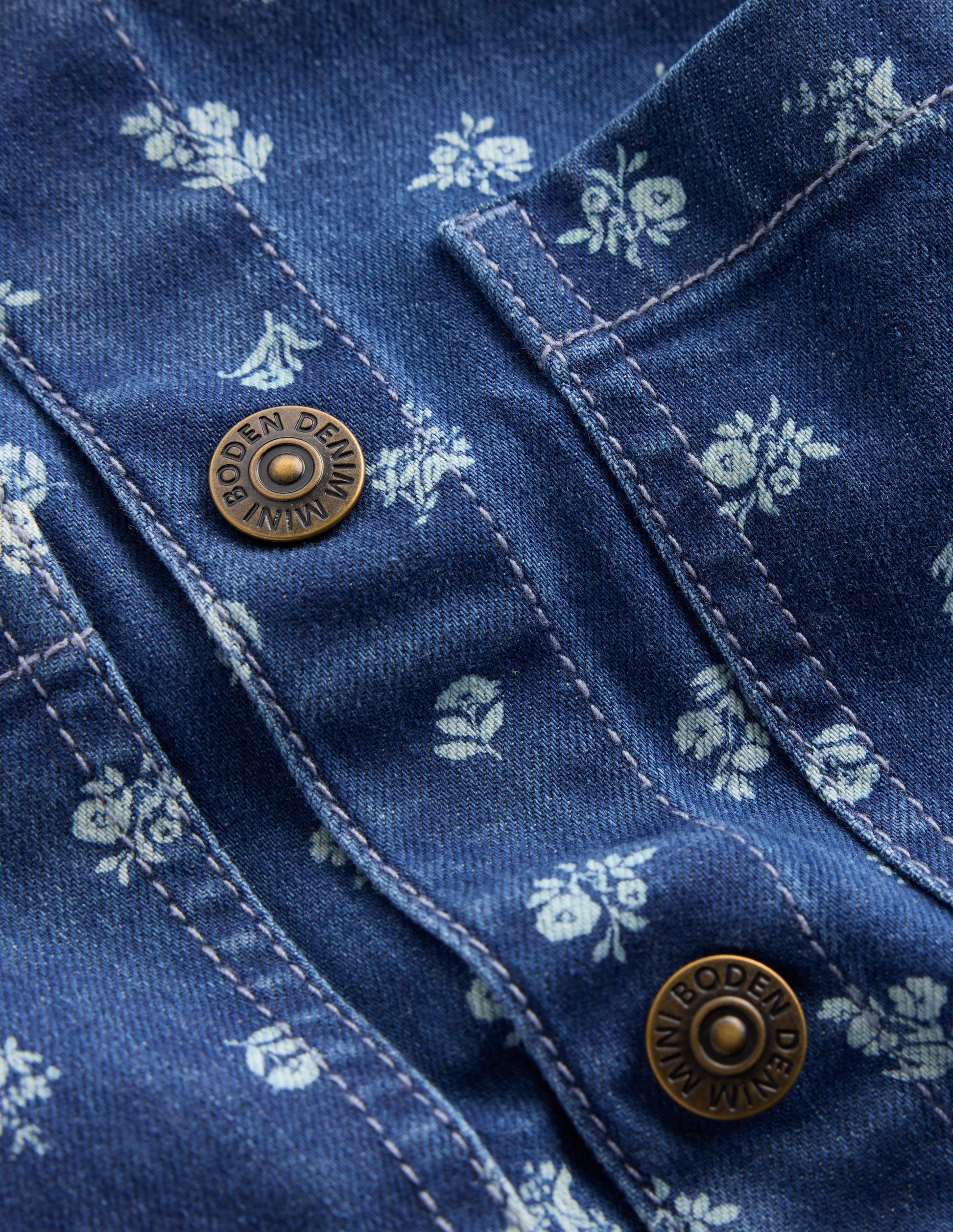 Denim-Hemdblusenkleid-Blau Kleines Blütenmuster-3