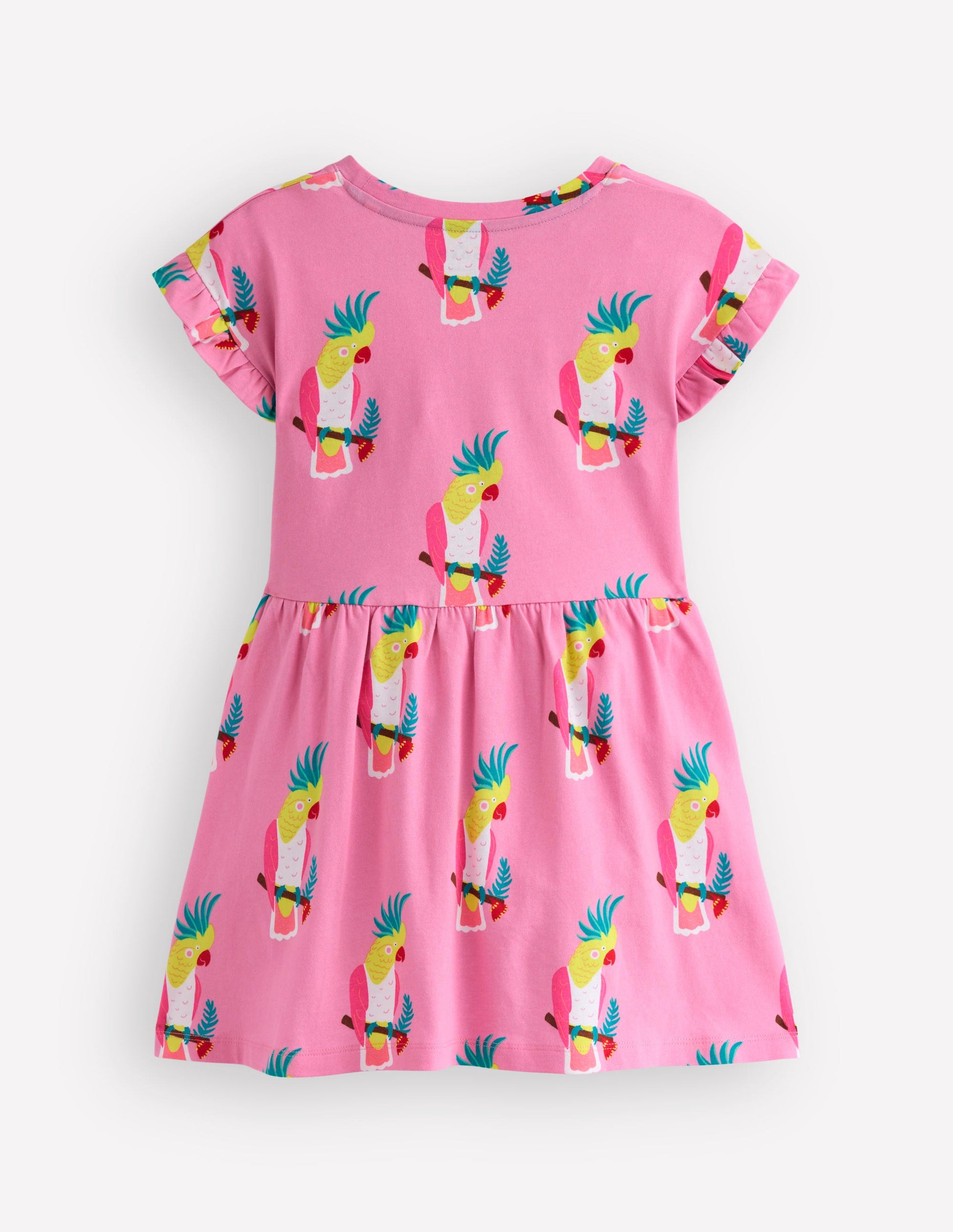 Jersey T-Shirt Dress-Flamingo Pink Tropical Bird-4
