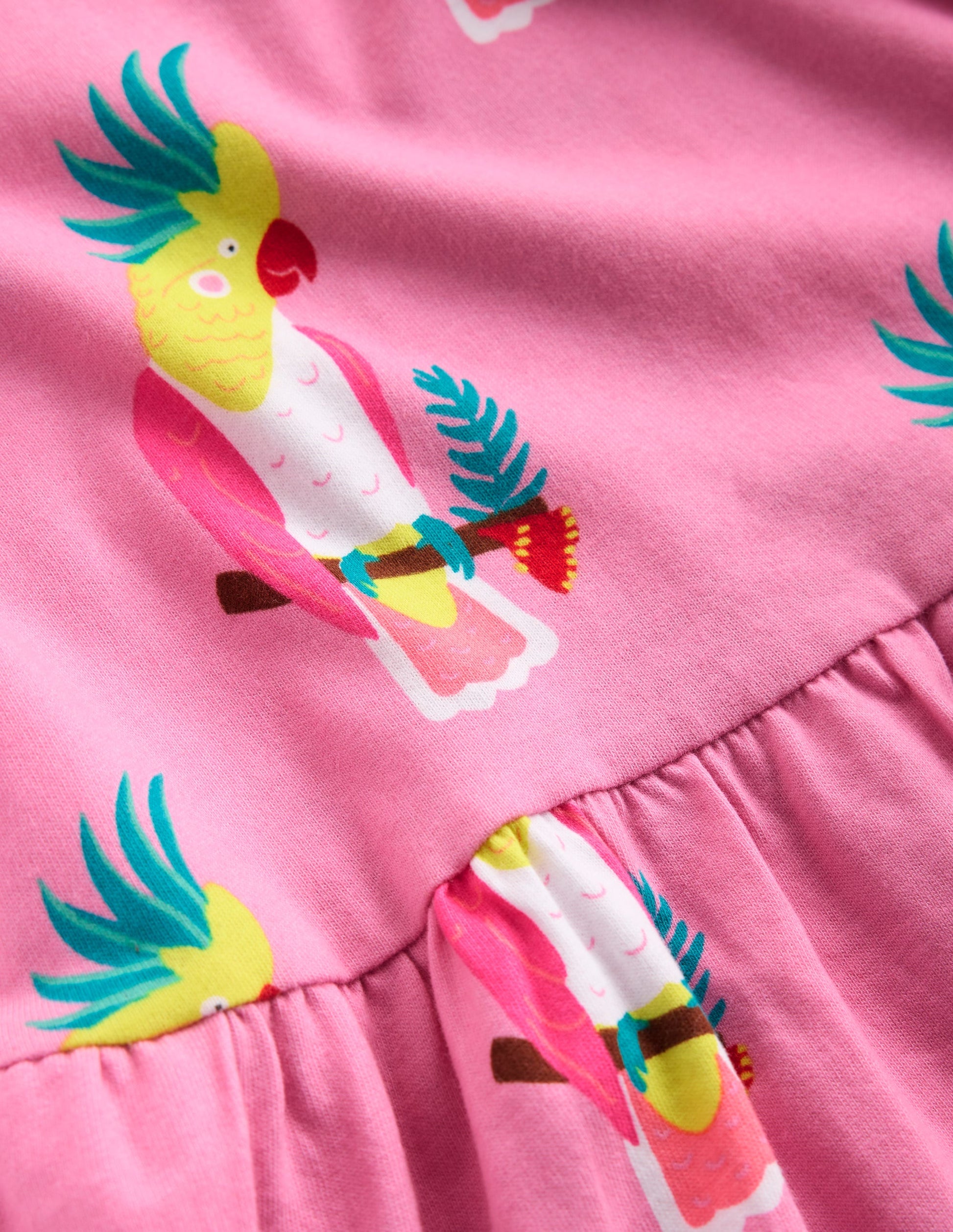 Jersey T-Shirt Dress-Flamingo Pink Tropical Bird-5