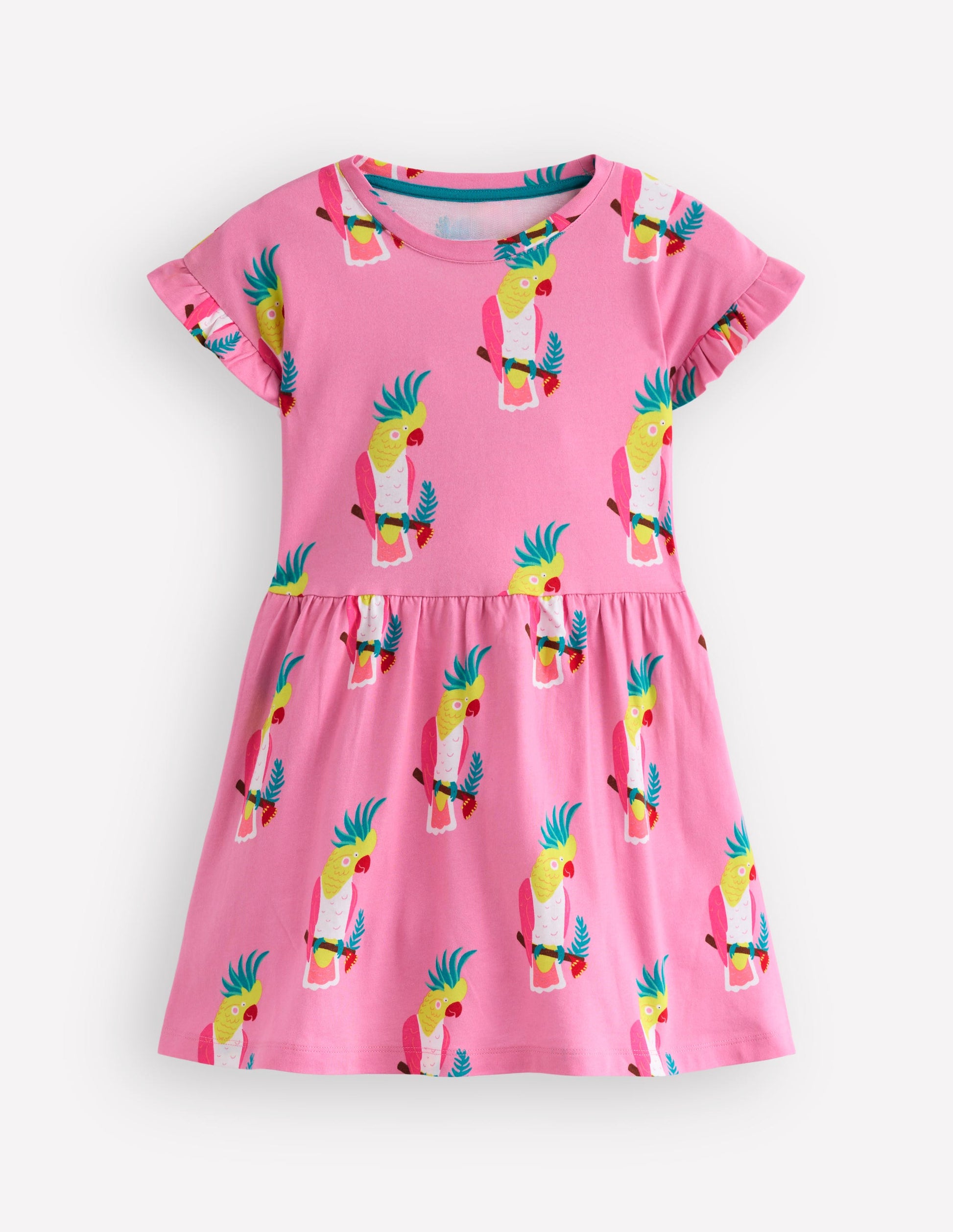 Jersey T-Shirt Dress-Flamingo Pink Tropical Bird-3