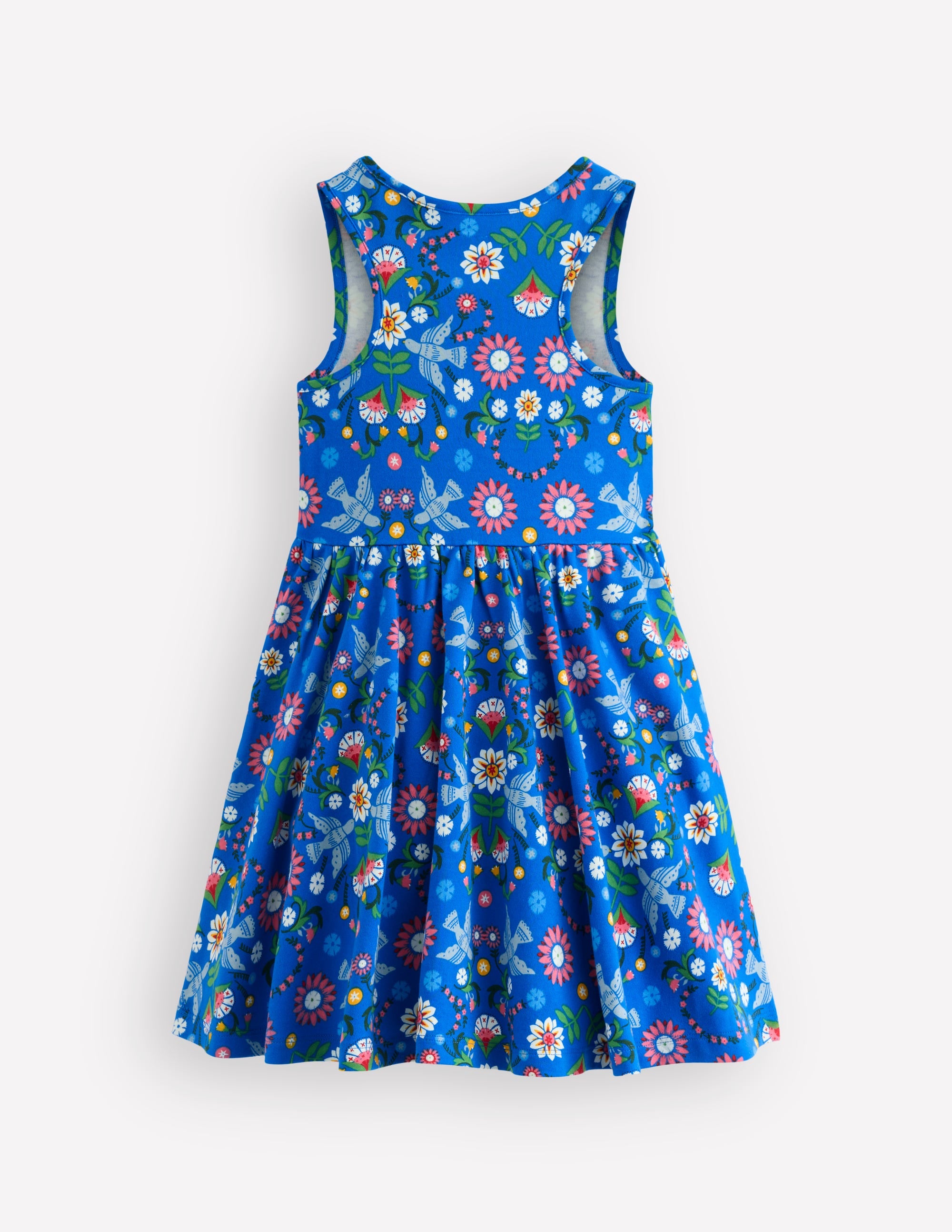 Tellerkleid aus Jersey-Eisvogelblau Vögel Blumenmuster - Image 2