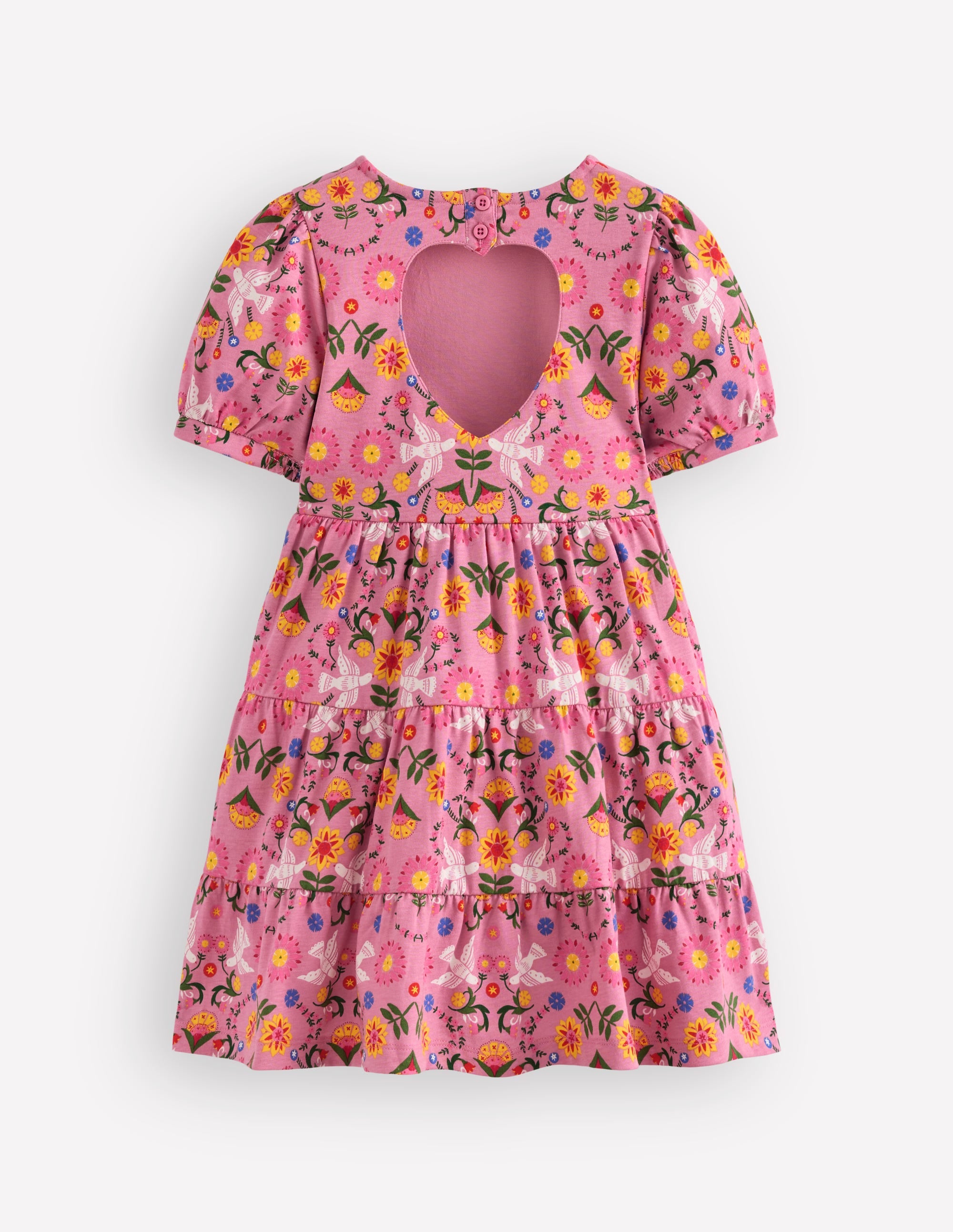 Jerseykleid mit Herzausschnitt am Rücken-Kirschblütenrosa Vögel Blumenmuster - Image 2