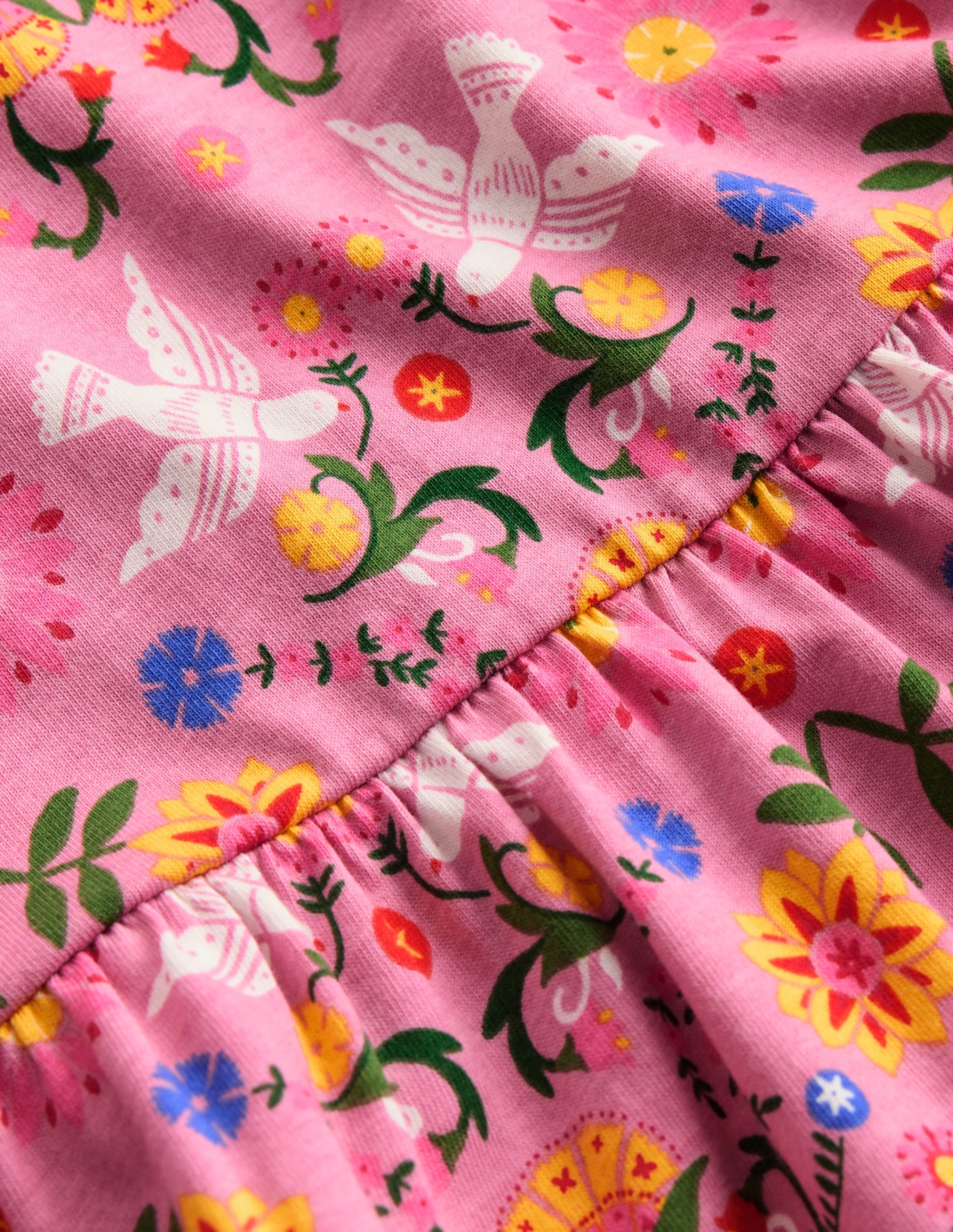 Jerseykleid mit Herzausschnitt am Rücken-Kirschblütenrosa Vögel Blumenmuster - Image 3
