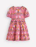Jerseykleid mit Herzausschnitt am Rücken-Kirschblütenrosa Vögel Blumenmuster