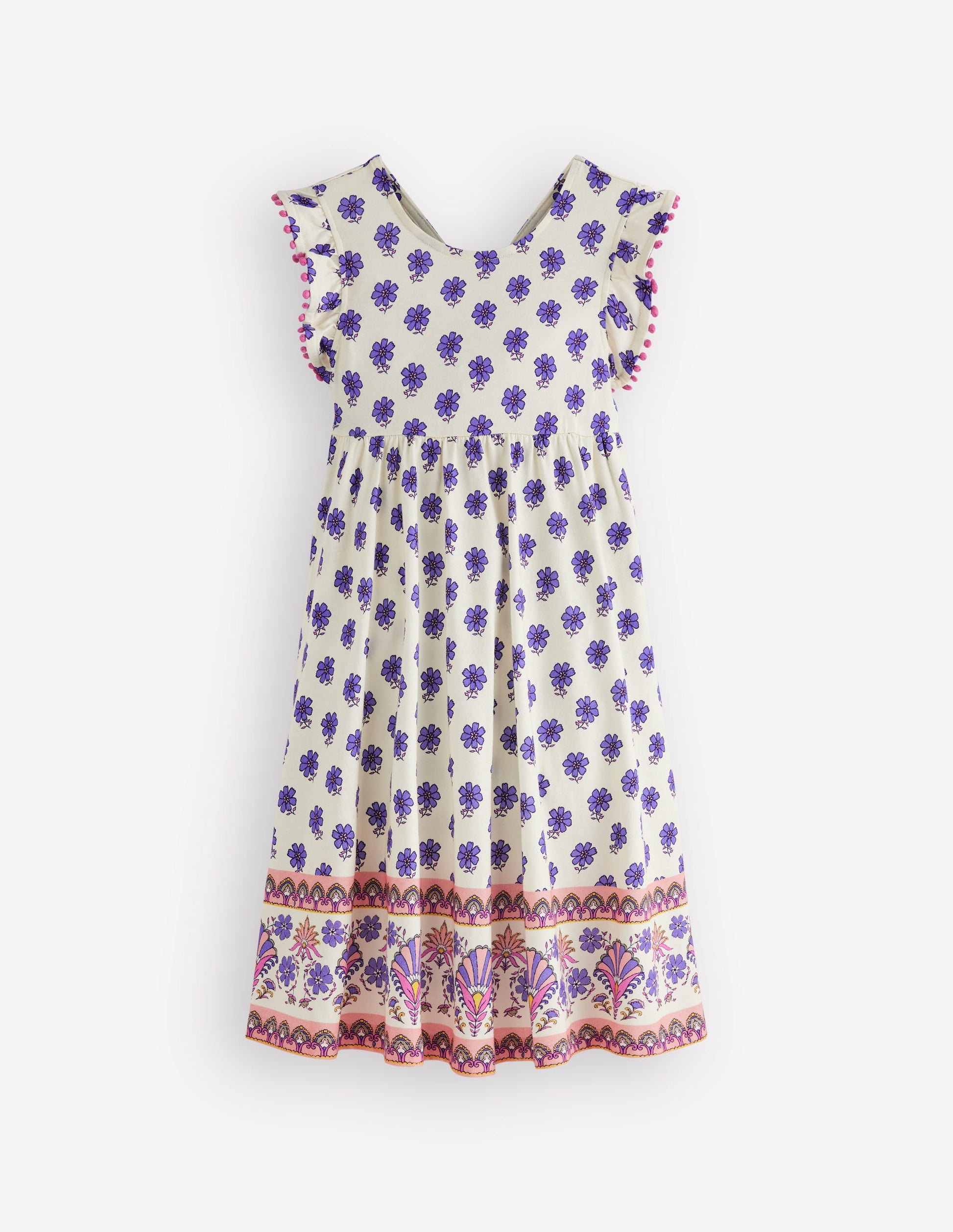 Jerseykleid mit Schleife am Rücken-Bunt Holzblock-3