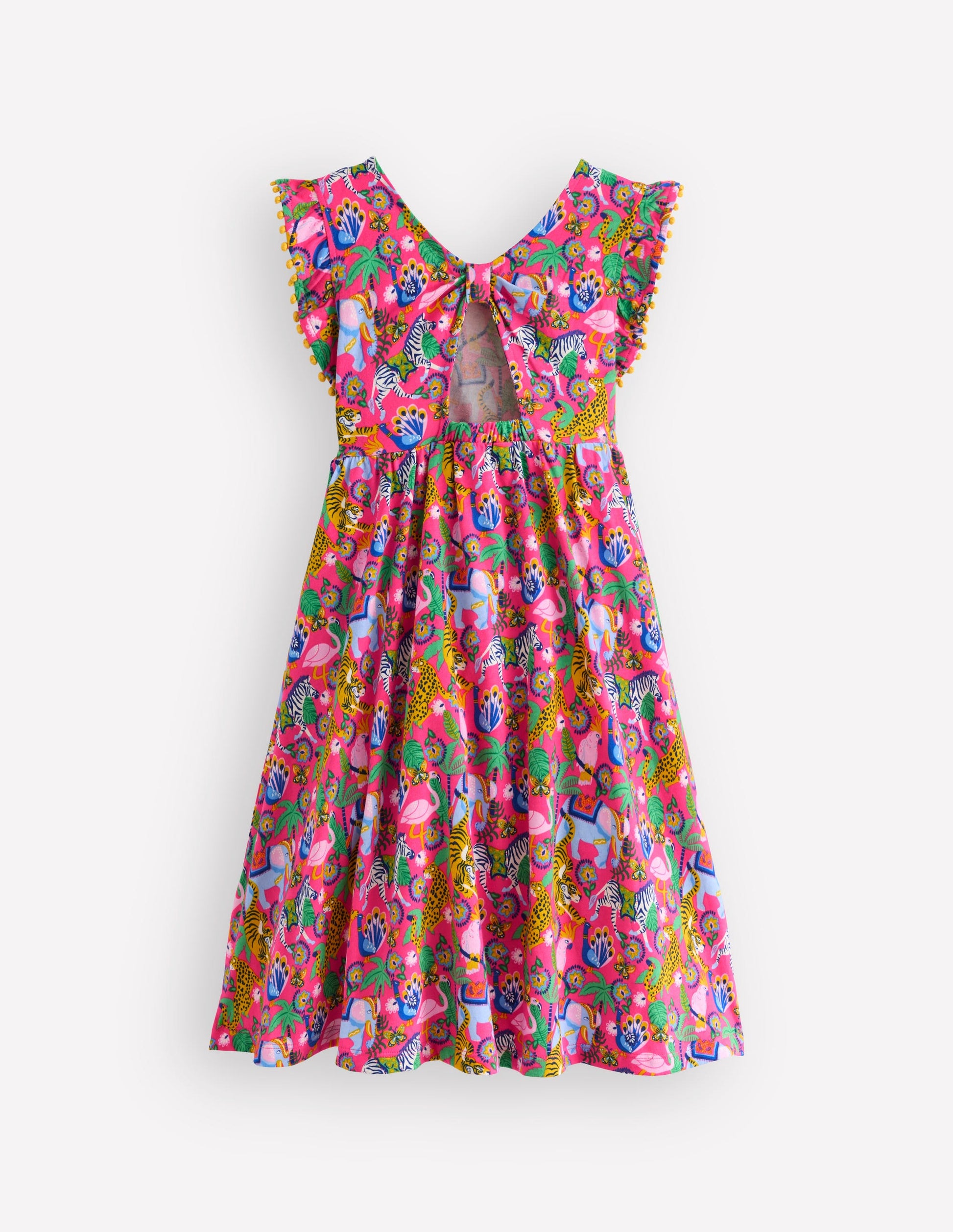 Jerseykleid mit Schleife am Rücken-Flamingo Pink Dschungeltiere-5