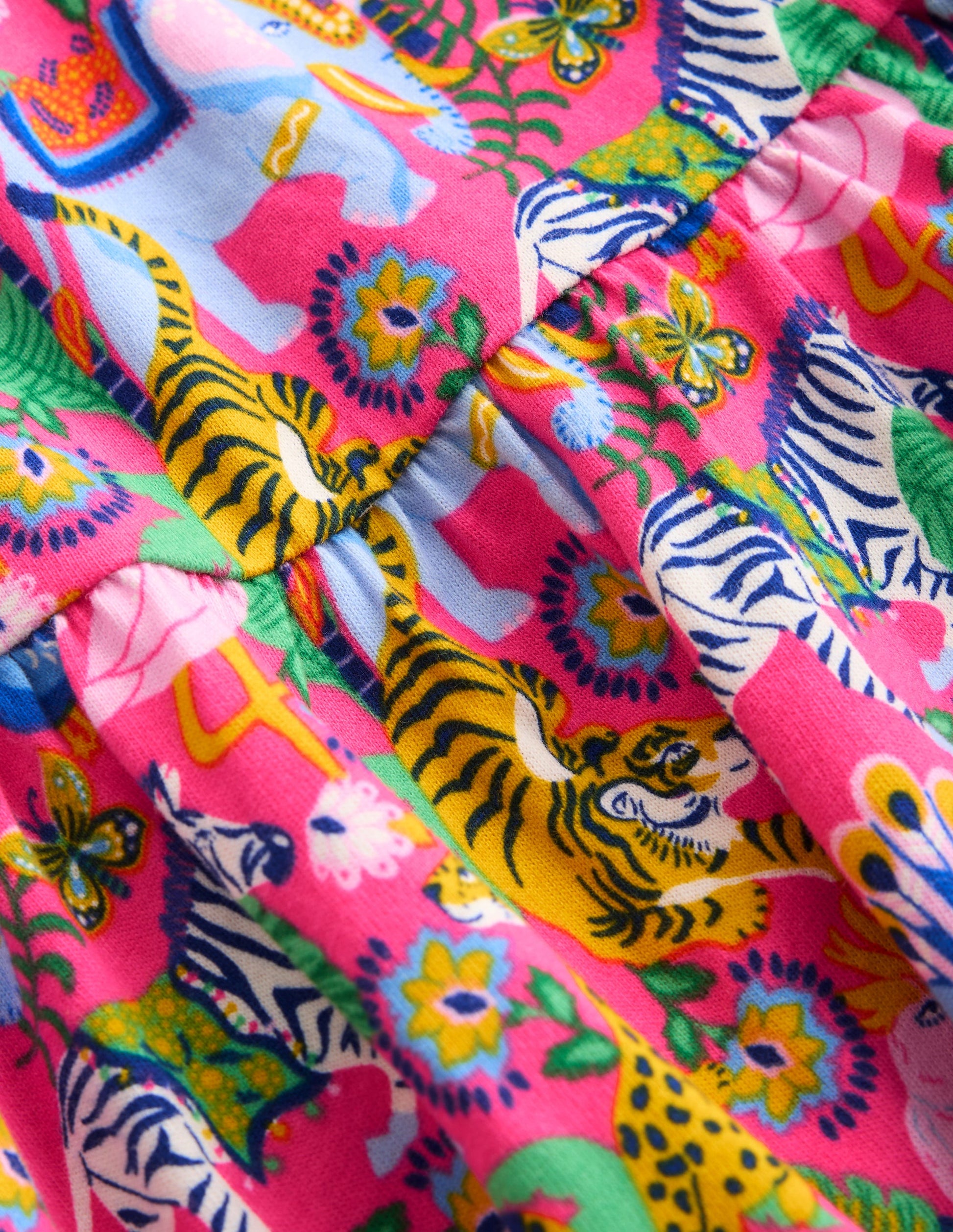 Jerseykleid mit Schleife am Rücken-Flamingo Pink Dschungeltiere-6