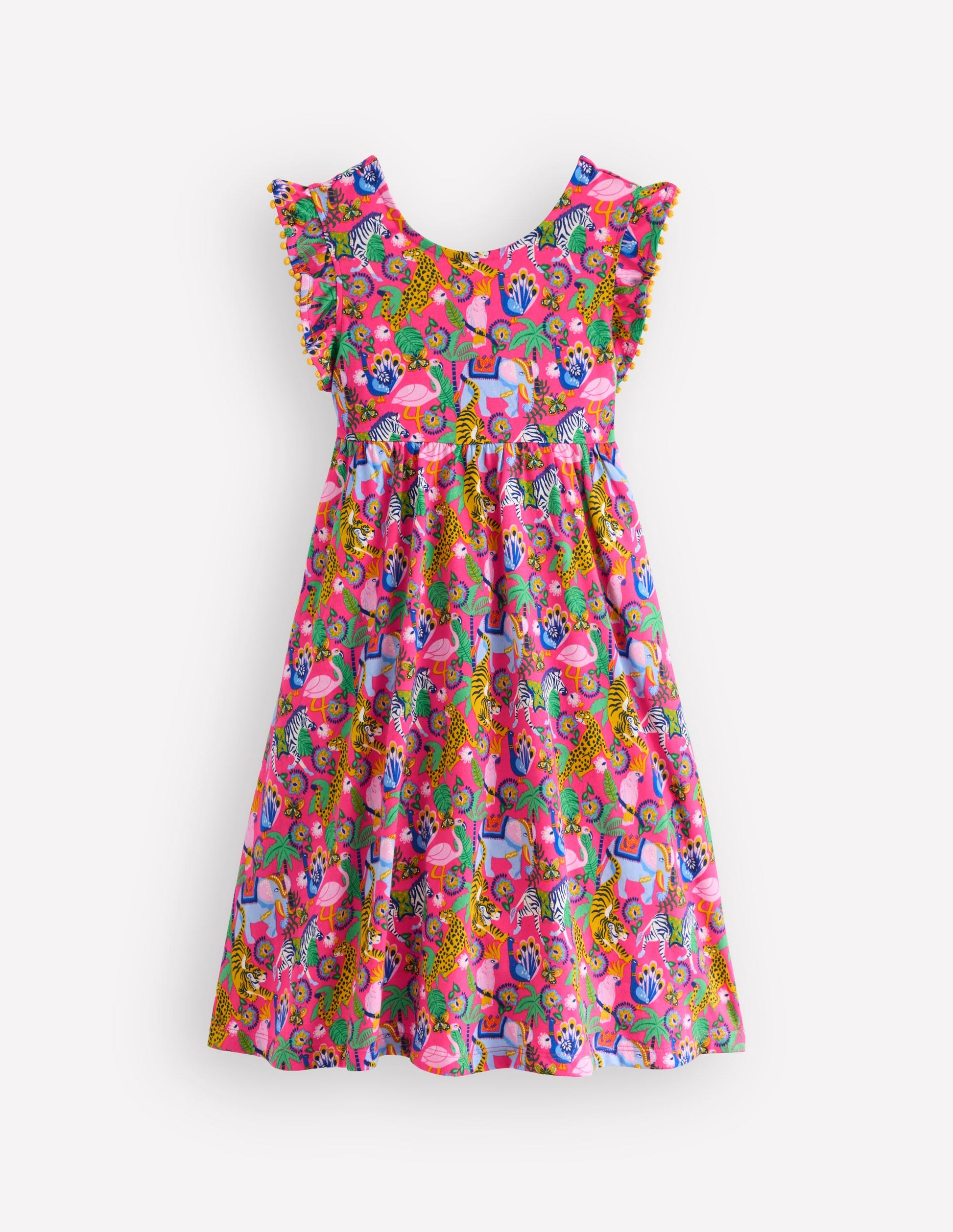 Jerseykleid mit Schleife am Rücken-Flamingo Pink Dschungeltiere-4