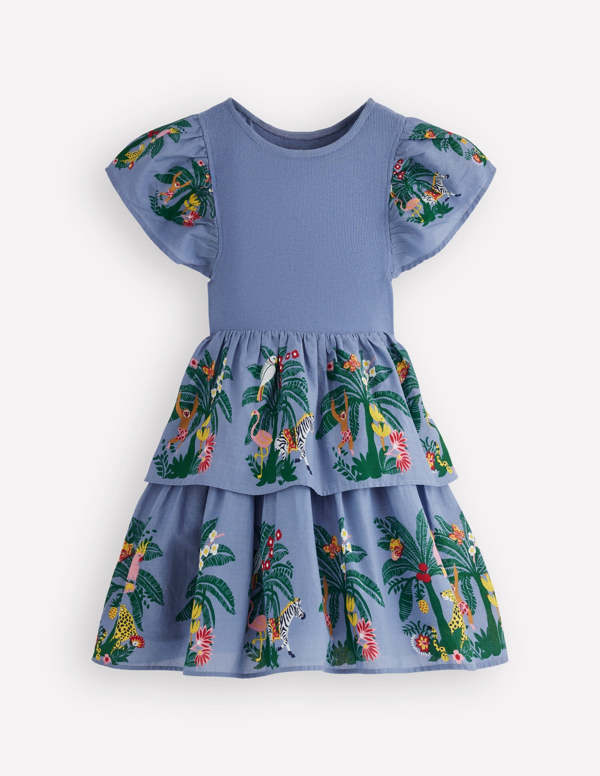 Kleid zum Herumwirbeln mit gewebten Elementen-Azurblau Dschungel-Spalier - Image 1