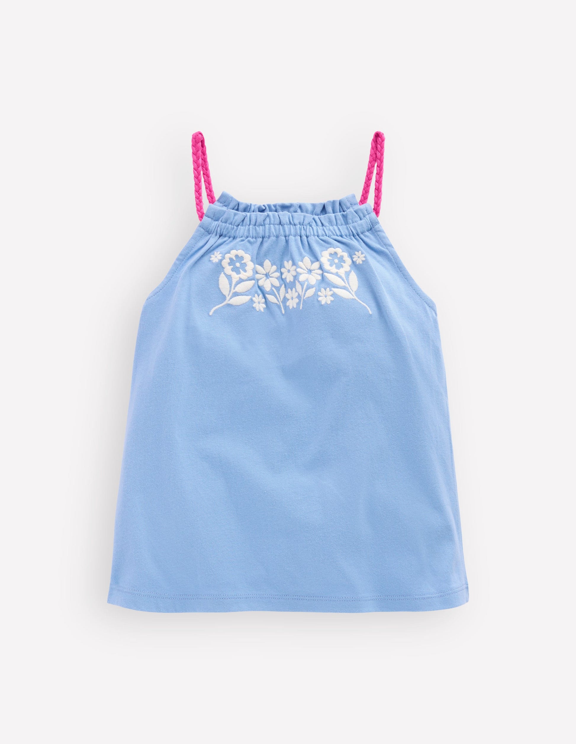 Top mit geflochtenen Trägern und Stickerei-Vergissmeinnicht Blau-1