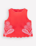 Débardeur tissé-Broderie rouge fluo épicé