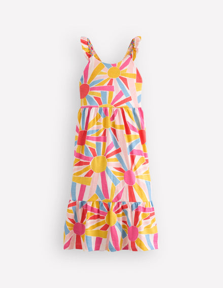 Robe midi croisée dans le dos en jersey-Petit motif rayon de soleil ivoire doux