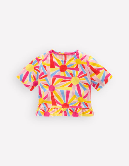 Top en éponge à basque-Motif Sunburst ivoire