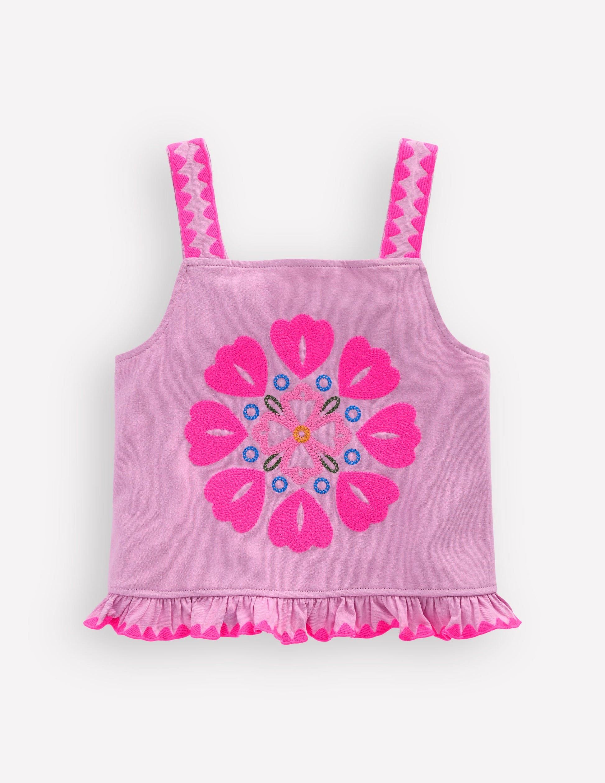 Besticktes Oberteil mit Schößchen-Kräftiges Rosa Stickerei-2
