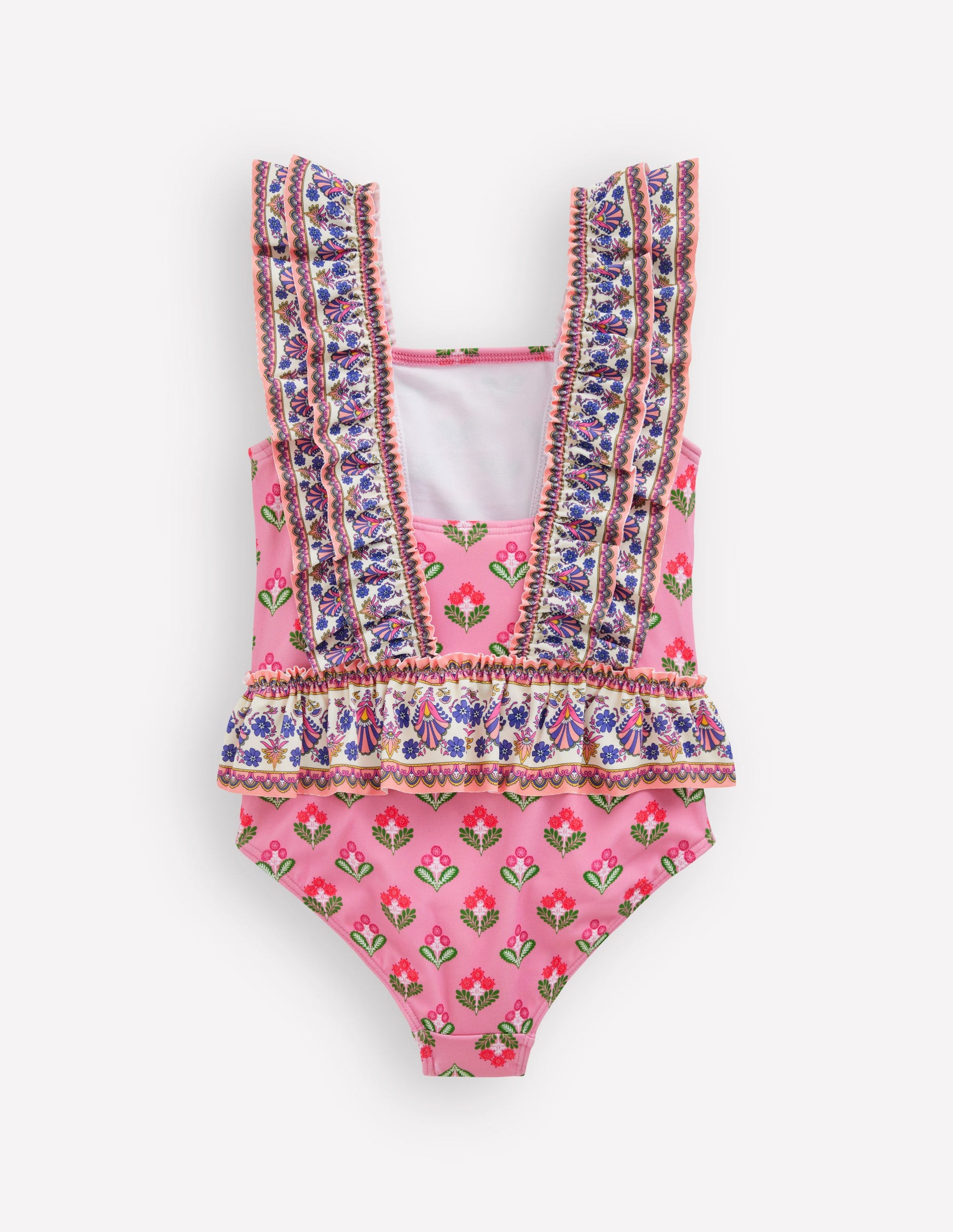 Badeanzug mit Rüschen und Schößchen-Rosa Bunt Holzblock-3