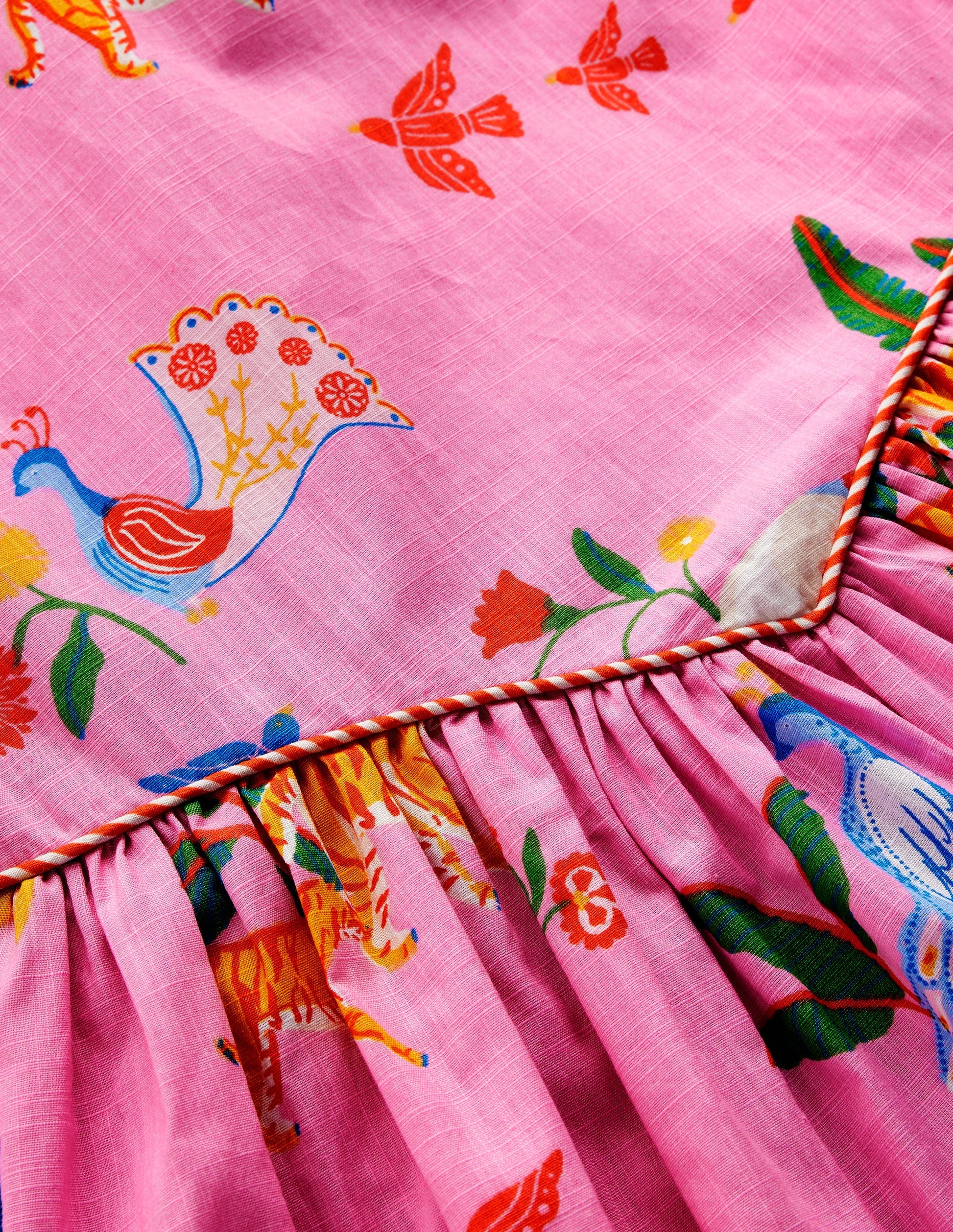 Gewebtes Kleid mit V-Ausschnitt-Kirschblütenrosa Tropische Tiere-4