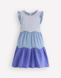 Robe tournoyante double-étoffe-Bleu Myosotis