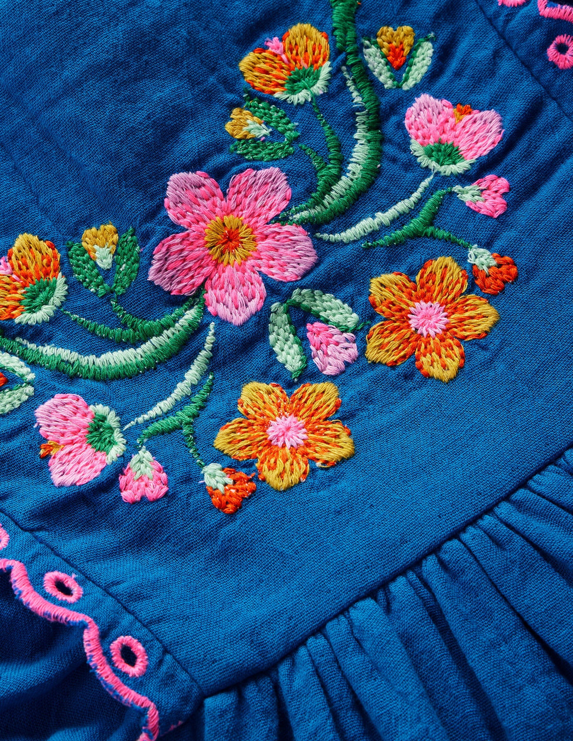 Besticktes Webkleid-Blau-3