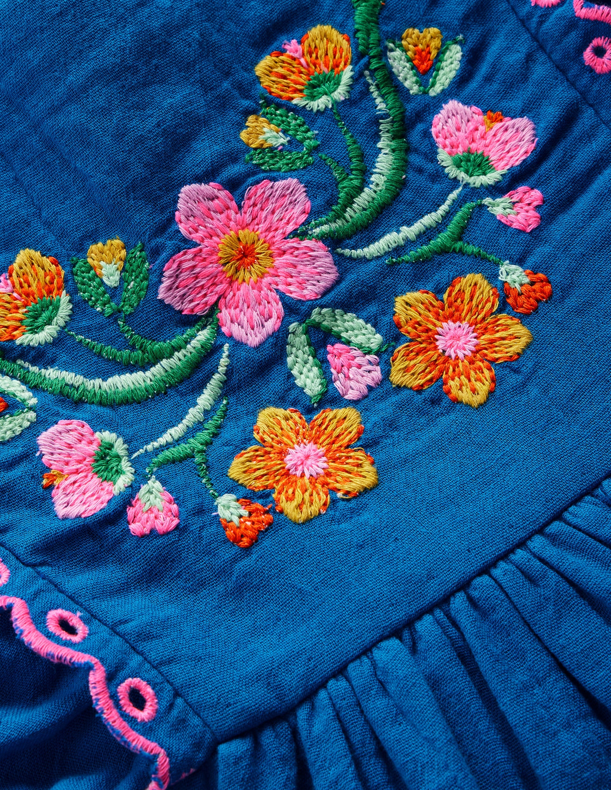 Besticktes Webkleid-Blau - Image 3