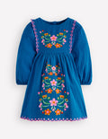 Besticktes Webkleid-Blau