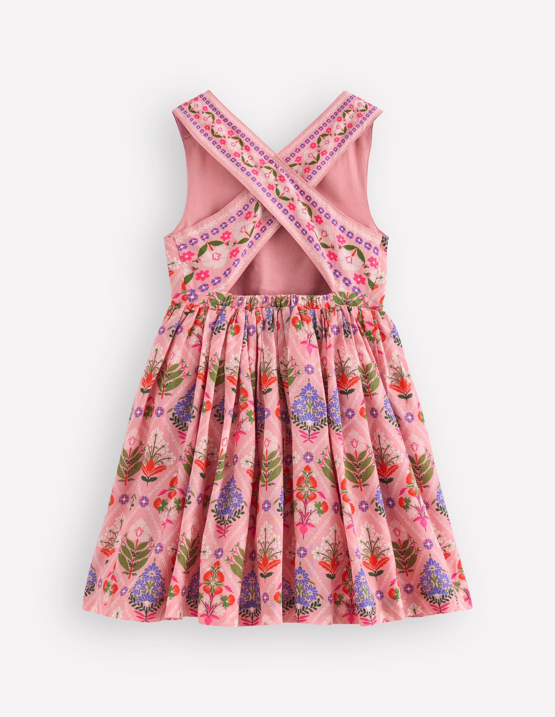 Harper Kleid mit gekreuzten Rückenträgern-Bunt Diamant Blumenmuster-2