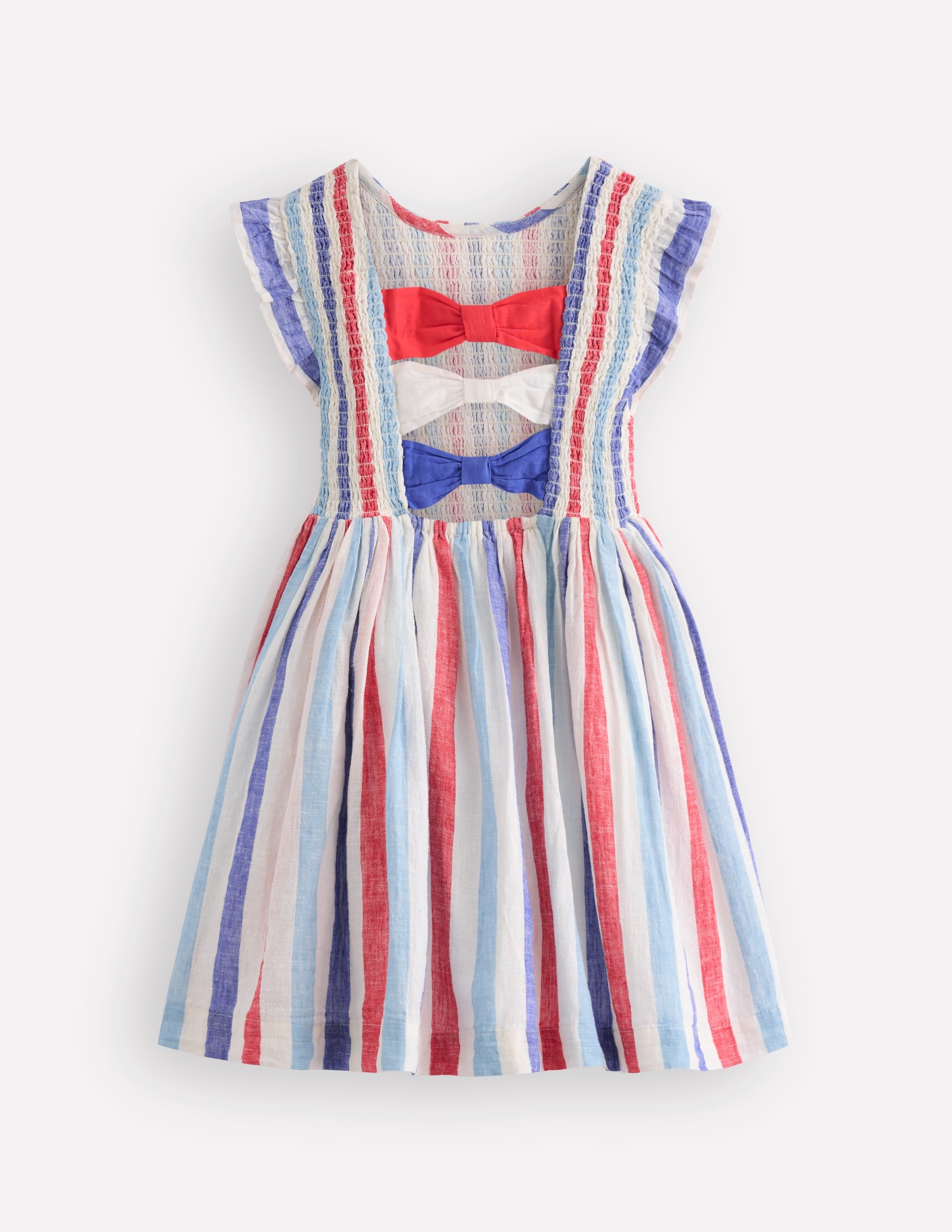 Gerafftes Kleid mit Schleife am Rücken-Leuchtendes Blau/Mohnblumenrot Streifen - Image 4