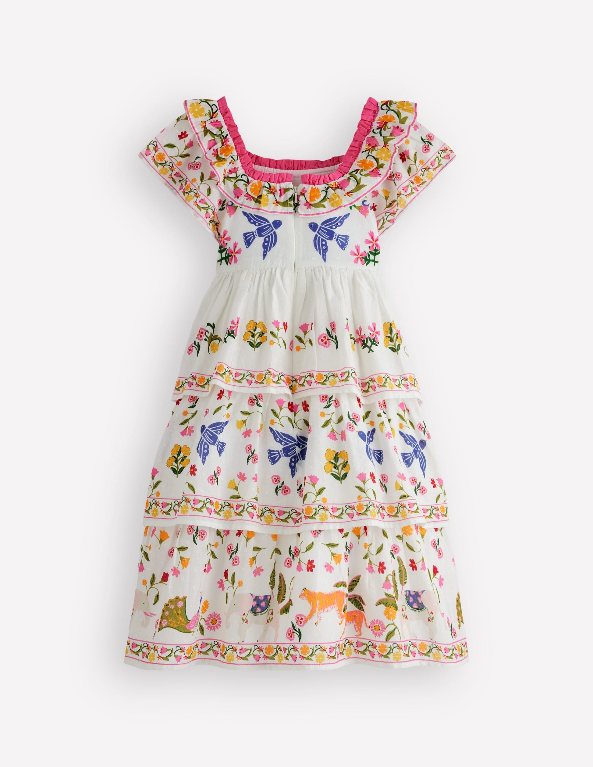 Gewebtes Stufenkleid mit Rüschen-Sanftes Naturweiß Dschungel-3