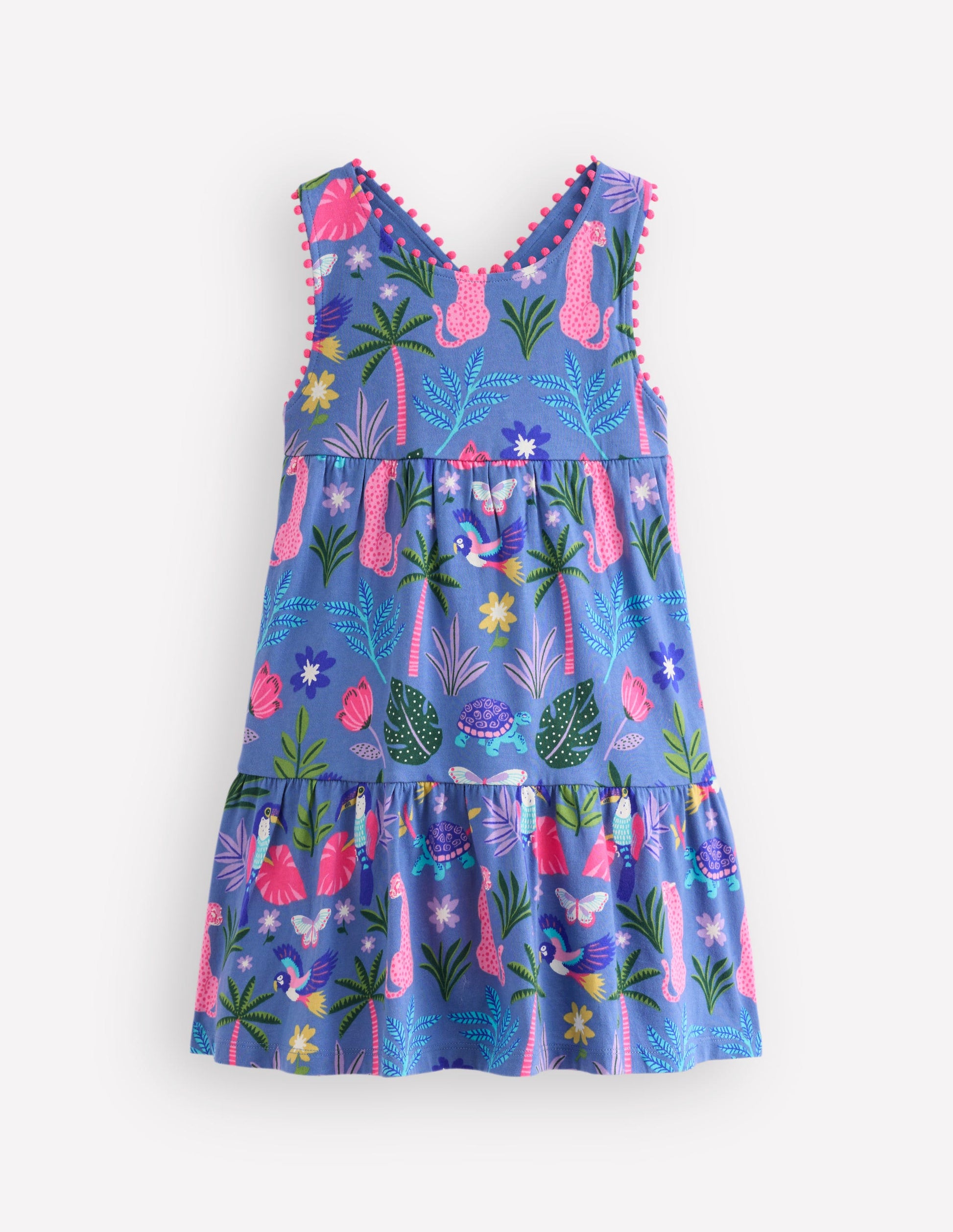 Jersey-Kleid mit gekreuzten Rückenträgern-Ruhiger Hafen Tiere Palmen-4