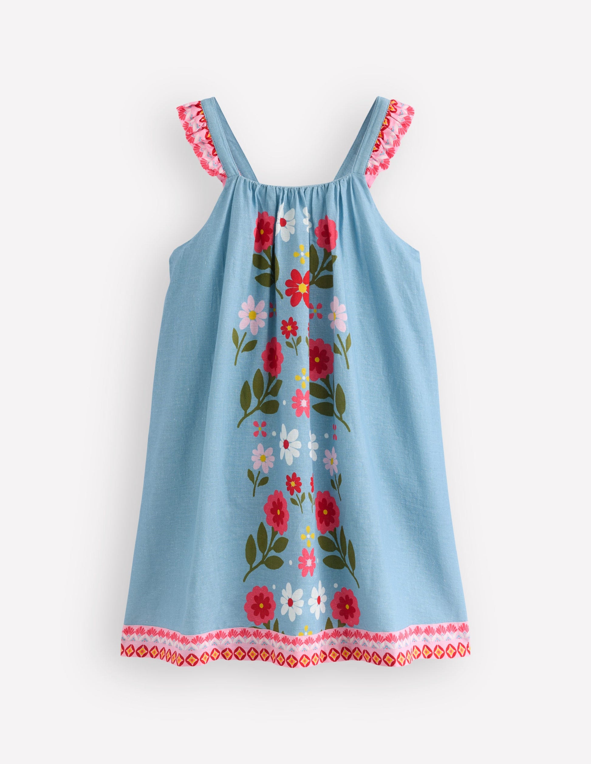 Ruffle Strap Sundress-Vintage Blue Floral Placement-2