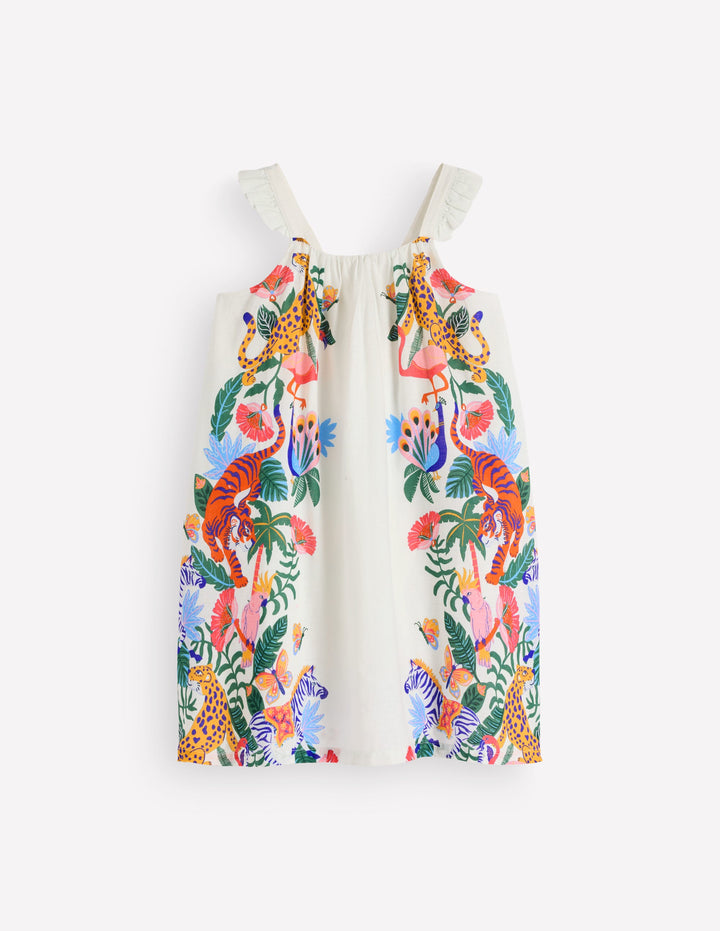 Sommerkleid mit Rüschenträgern-Sanftes Naturweiß Dschungel