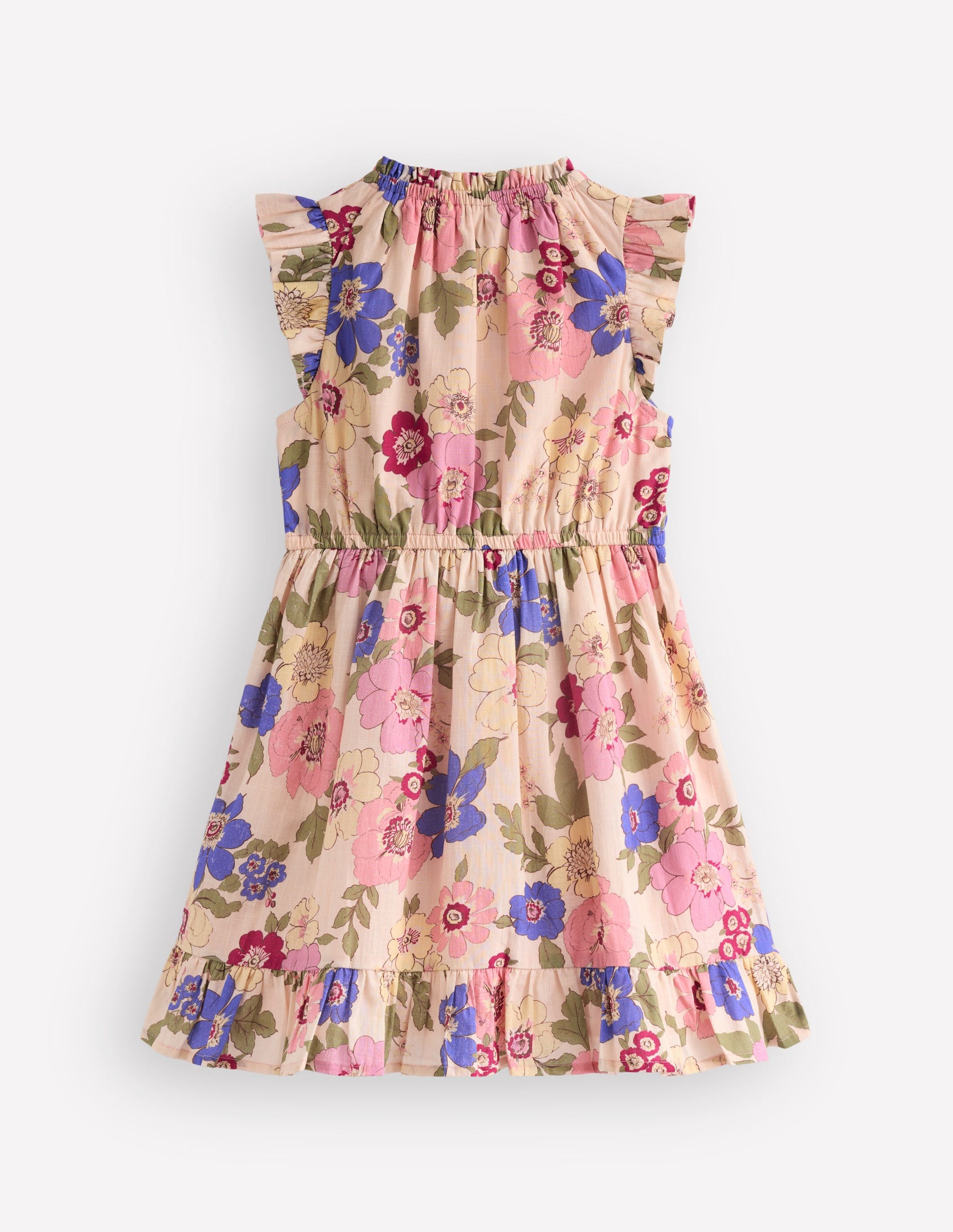 Gerafftes, gewebtes Kleid-Rosa Blumenmuster-3