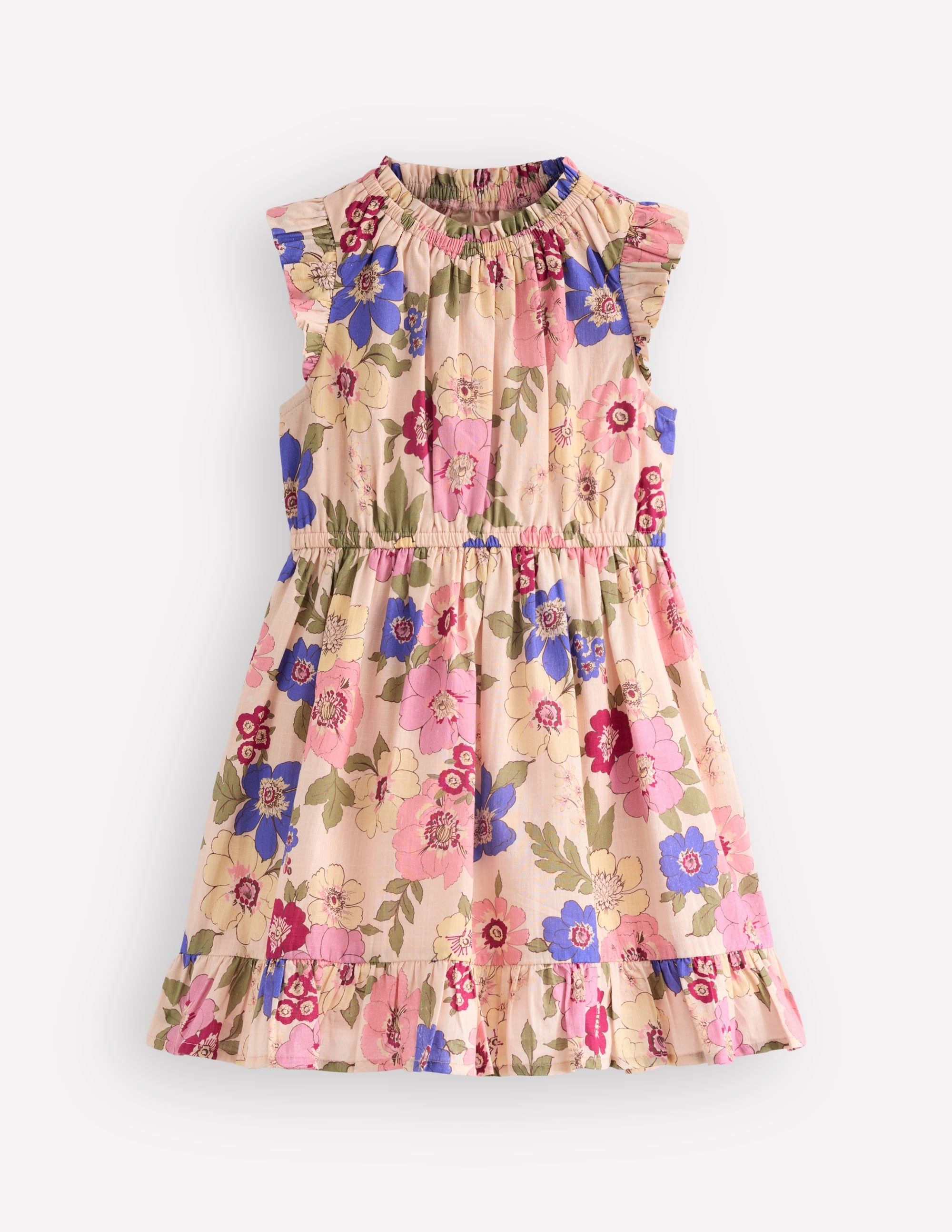 Gerafftes, gewebtes Kleid-Rosa Blumenmuster - Image 1