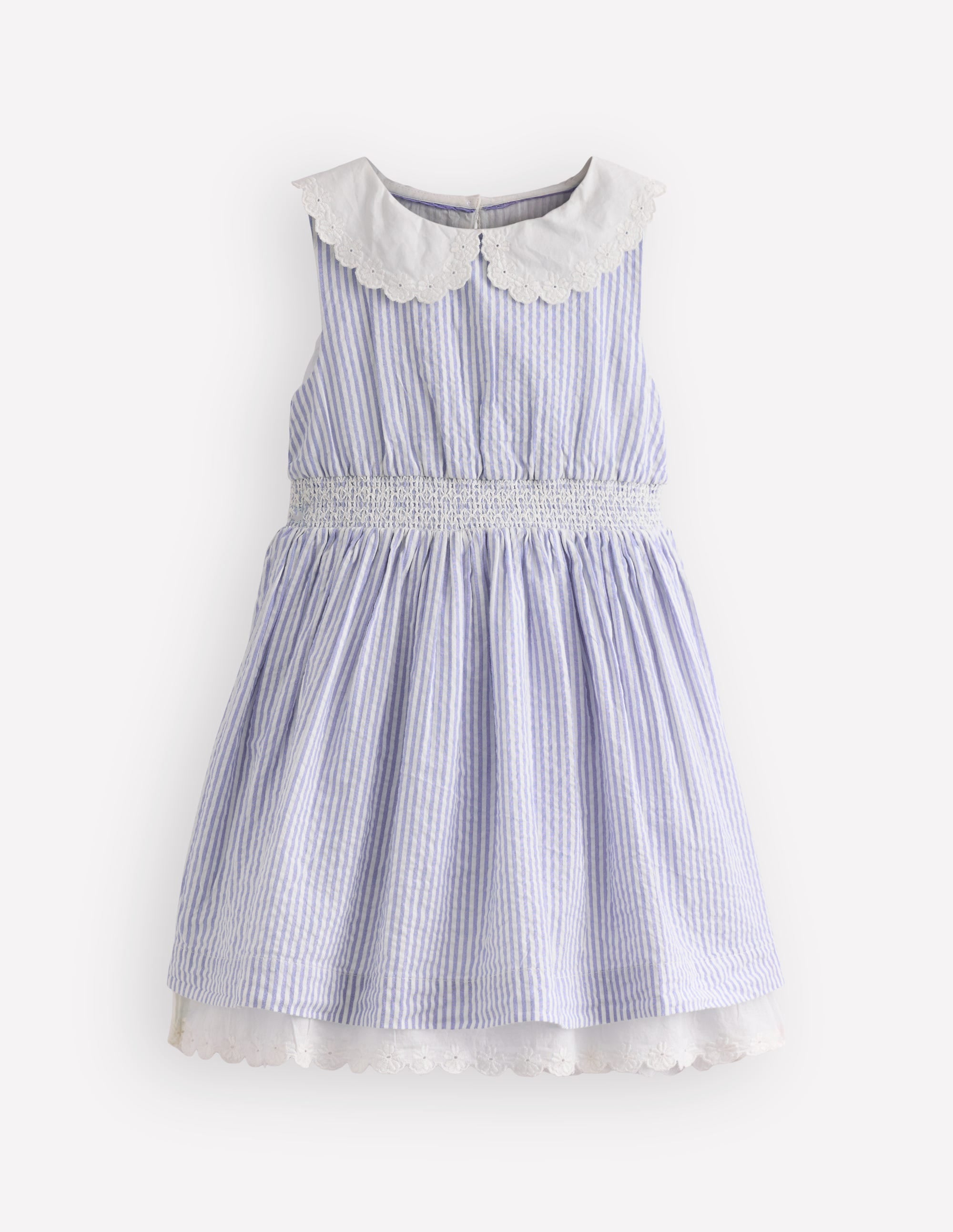 Nostalgisches Kleid mit Lochstickerei-Salzblau Drillich Streifen - Image 1